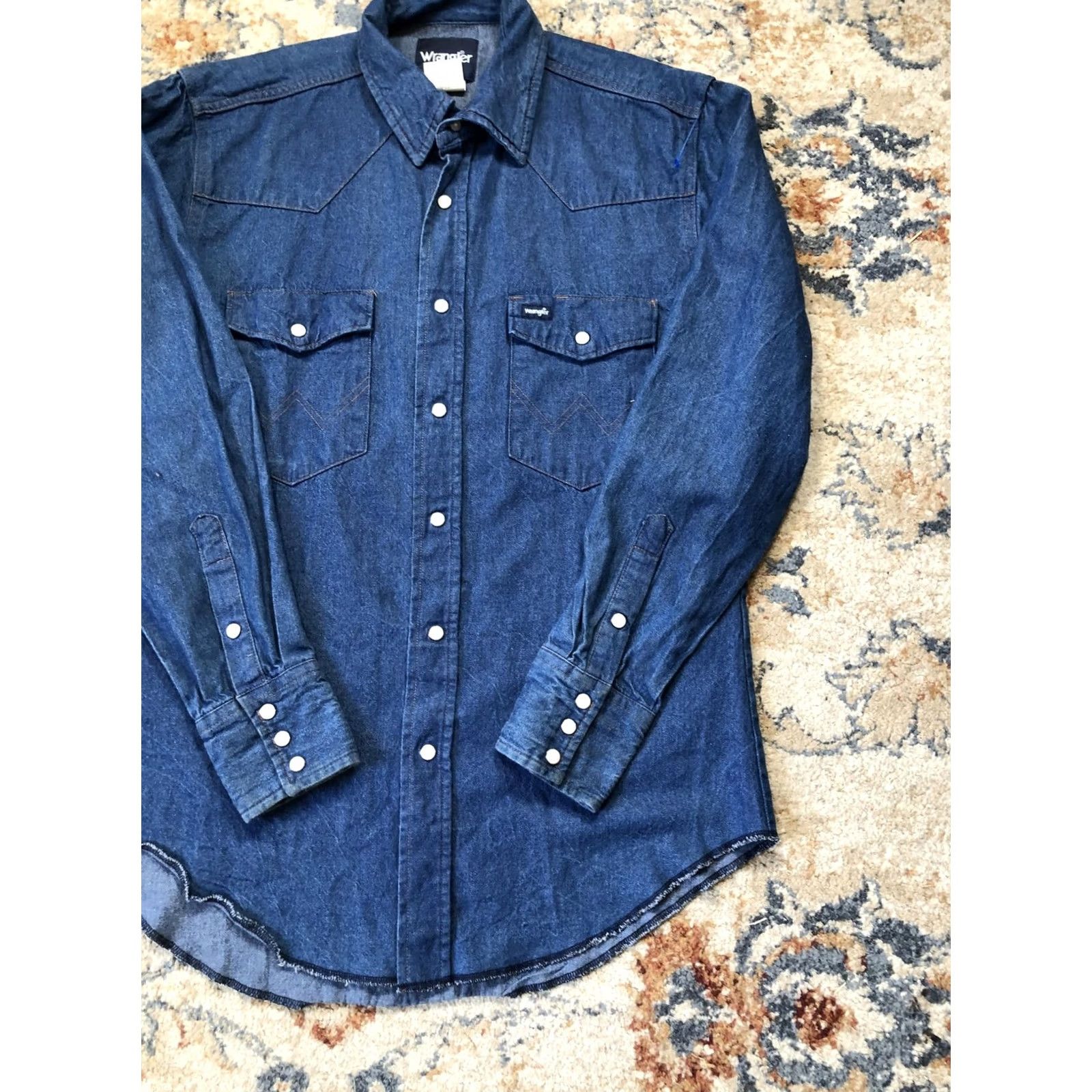 Wrangler Wrangler Denim Western Shirt Mens Medium Pearl Snap Long Sleeve Cowboy MS70119 Denim Blue/Blue Indigo Cotton Button-Up Size US M / EU 48-50 / 2 - 4 Thumbnail