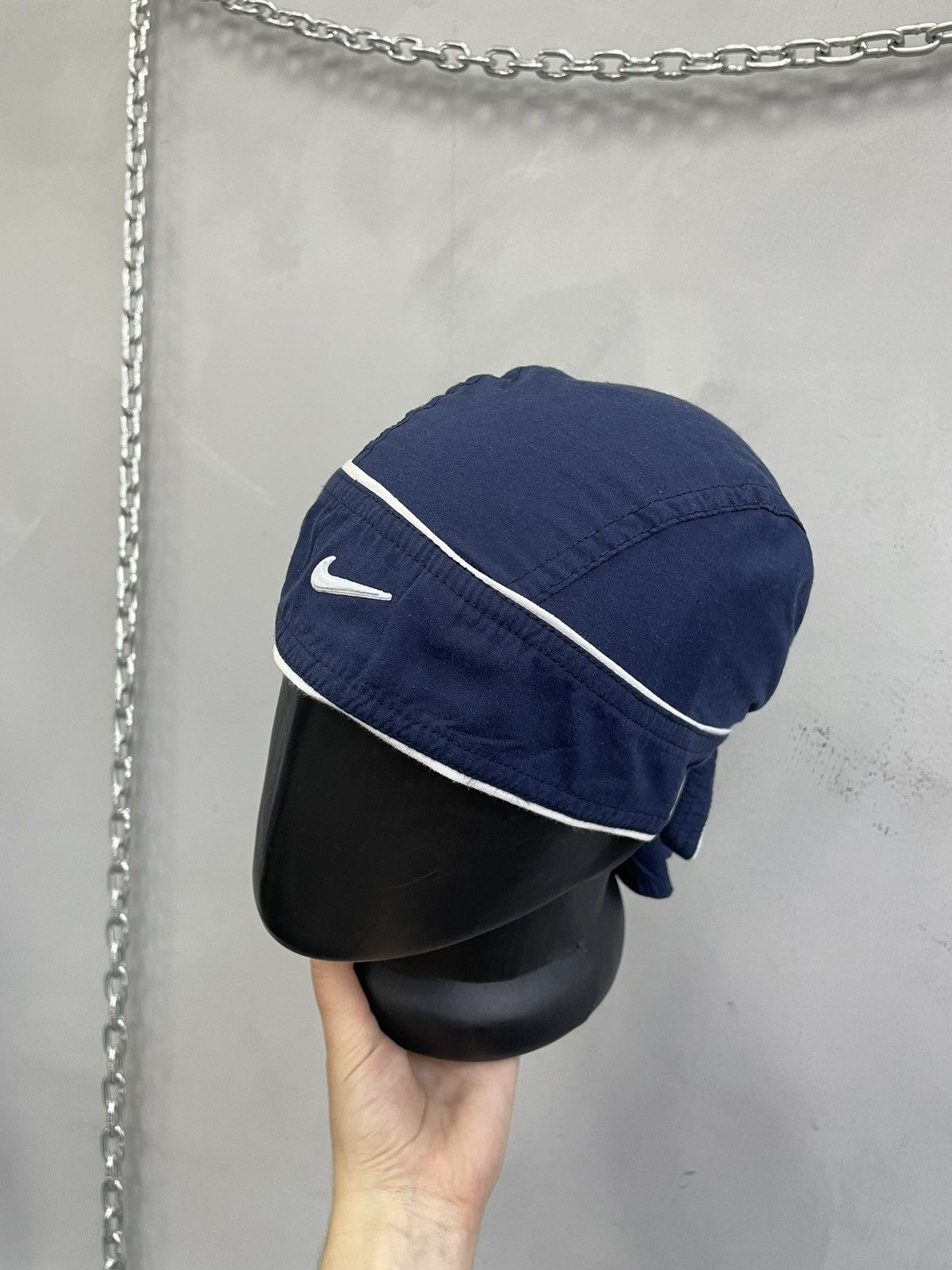 Nike Blue Y2K bandana hat Cap Swoosh Logo Embroidered