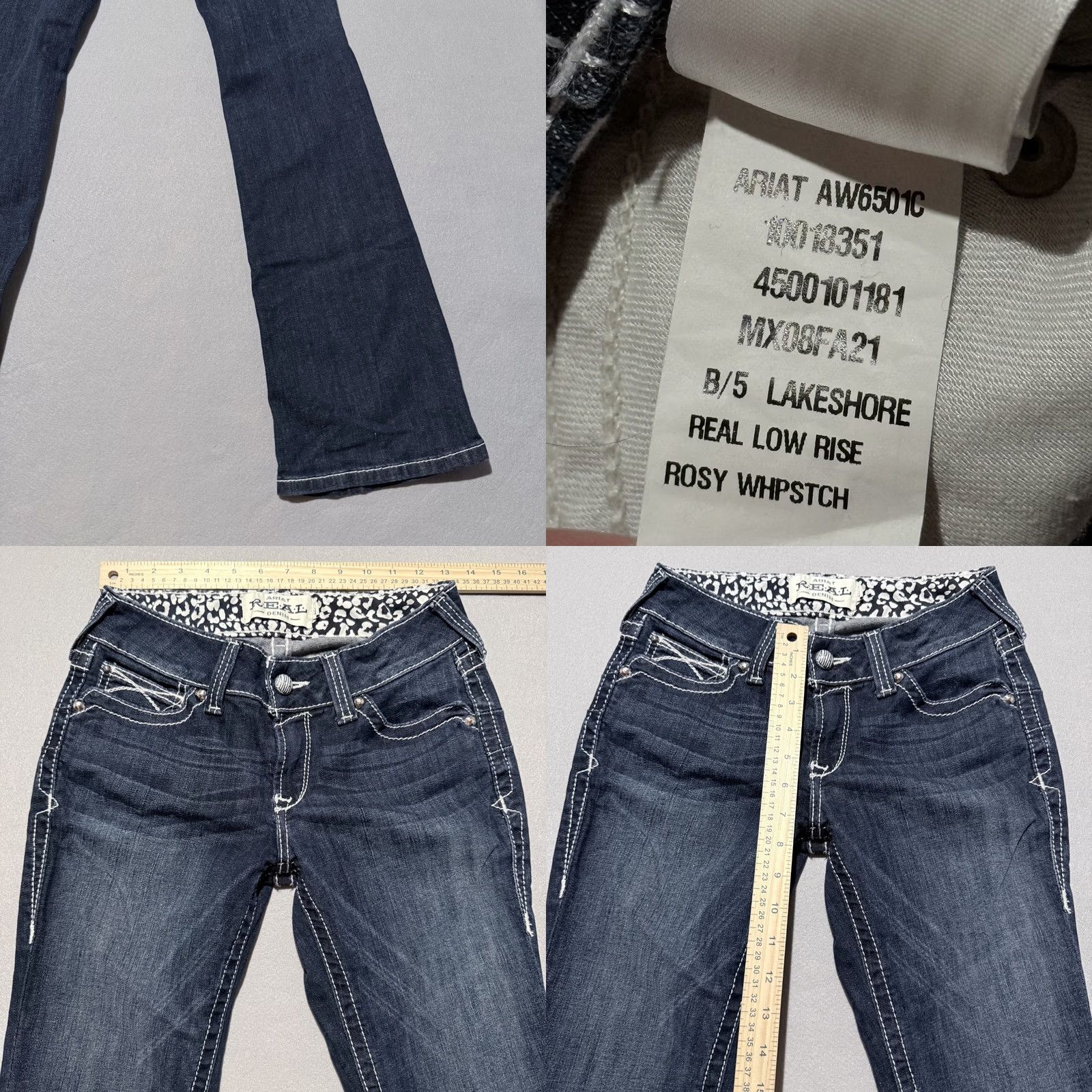 Ariat Ariat Jeans Blue Bootcut 26x31 Womens Low Rise Denim Jeans - 5-Pocket, Dark Wash, Button Zip, Regular Rise, City Cowboys & Western Womens Size 26" / US 2 / IT 38 - 8 Thumbnail