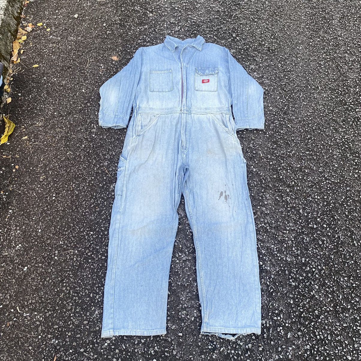 Image of Dickies Dirty Distressed Denim Coveralls in Light Blue Washed, Men's (Size 41)