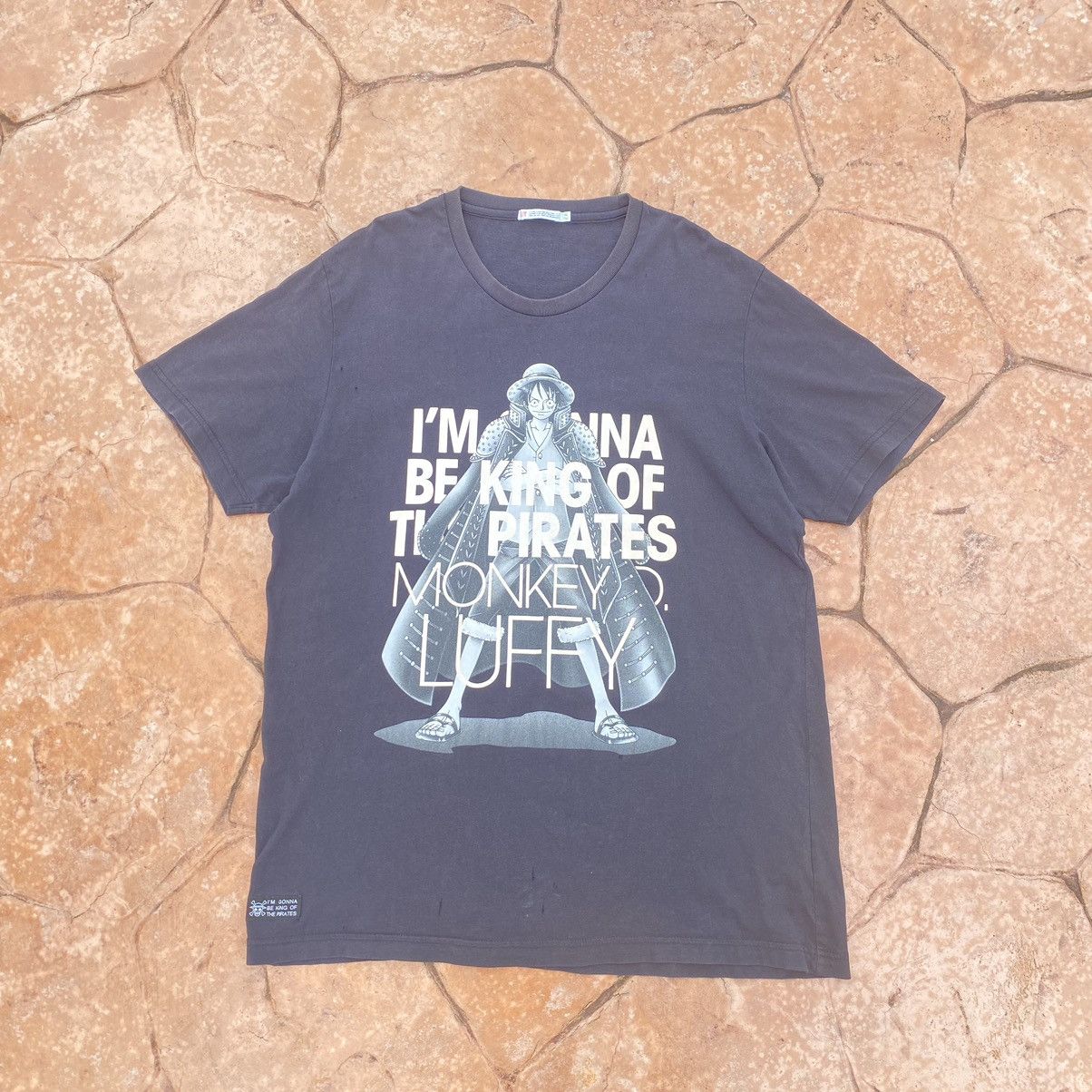 image of One Piece x Vintage Faded Monkey D. Luffy King Of The Pirates Onepiece Anime Tee in Black (Size XL)