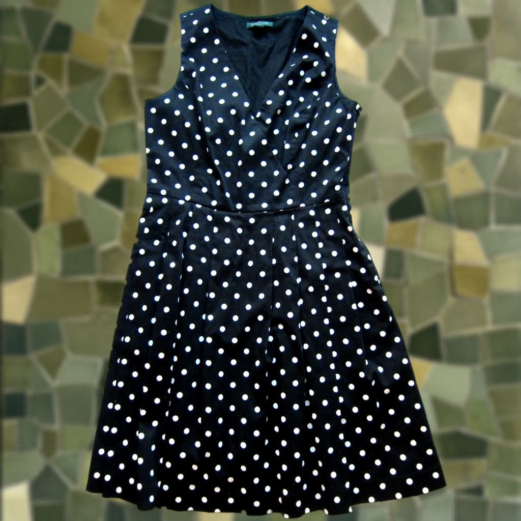 Ralph Lauren VINTAGE Ralph Lauren Green Label Black White Polka Dot Stretch Pleated Tank Dress 14 Size XL / US 12-14 / IT 48-50 - 1 Thumbnail
