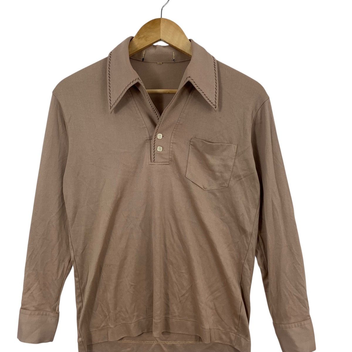 Vintage Vintage 70s WIDE COLLAR DISCO Brown Polo Tee Shirt Top long Size US S / EU 44-46 / 1 - 4 Thumbnail