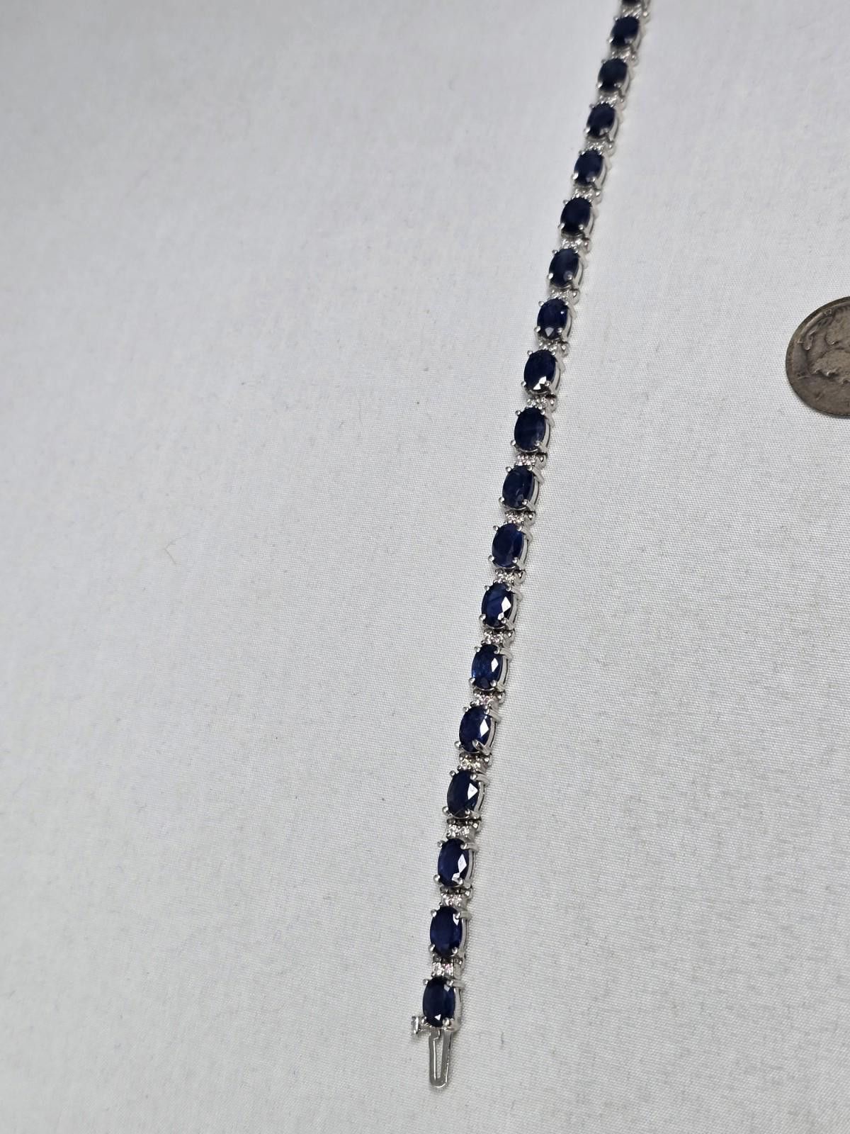 The Unbranded Brand 14k White Gold Blue Sapphire Diamond Tennis Bracelet 11ctw Size ONE SIZE - 5 Thumbnail