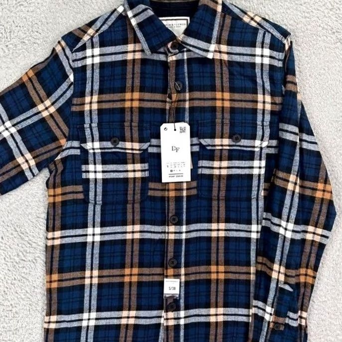 Denime DENIM & FLOWER Plaid Flannel Shirt Mens Small 38 Blue Button-Up Long Sleeve Casual Comfort Breathable Pockets Cotton Size US S / EU 44-46 / 1 - 4 Thumbnail