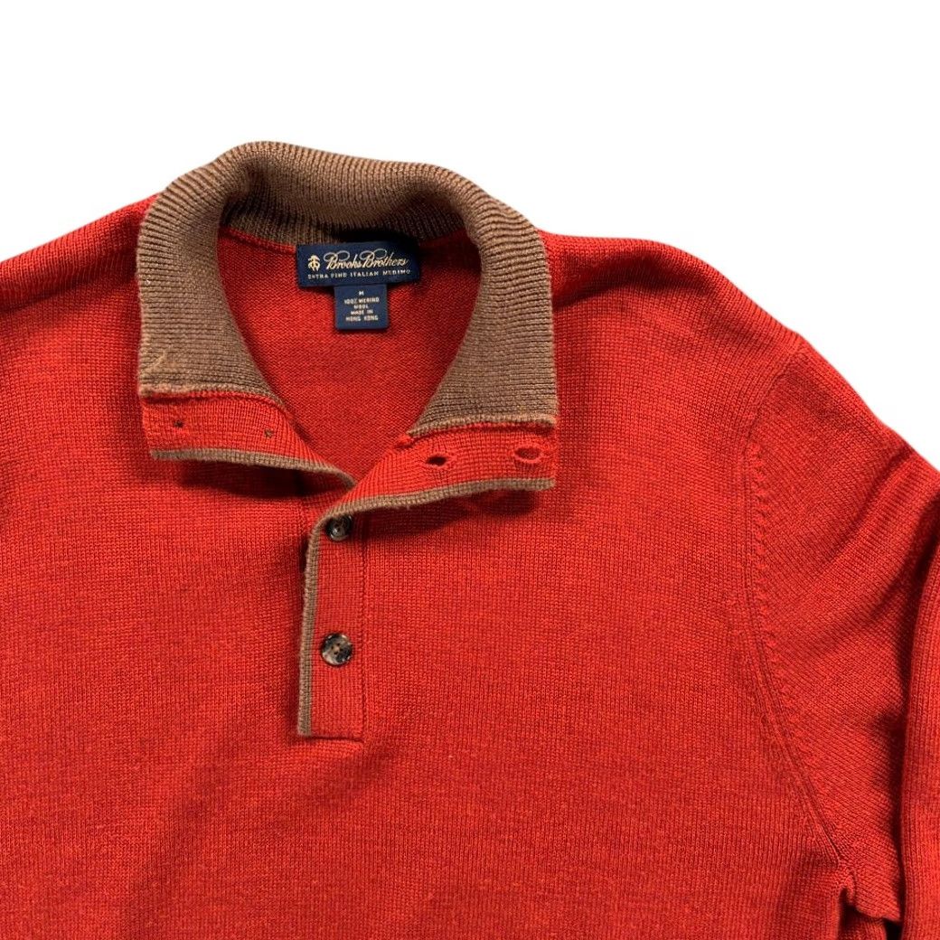 Brooks Brothers Brooks Brothers Sweater Adult MEDIUM Merino Wool Henley Polo Orange Brown Y2K Size US M / EU 48-50 / 2 - 2 Thumbnail