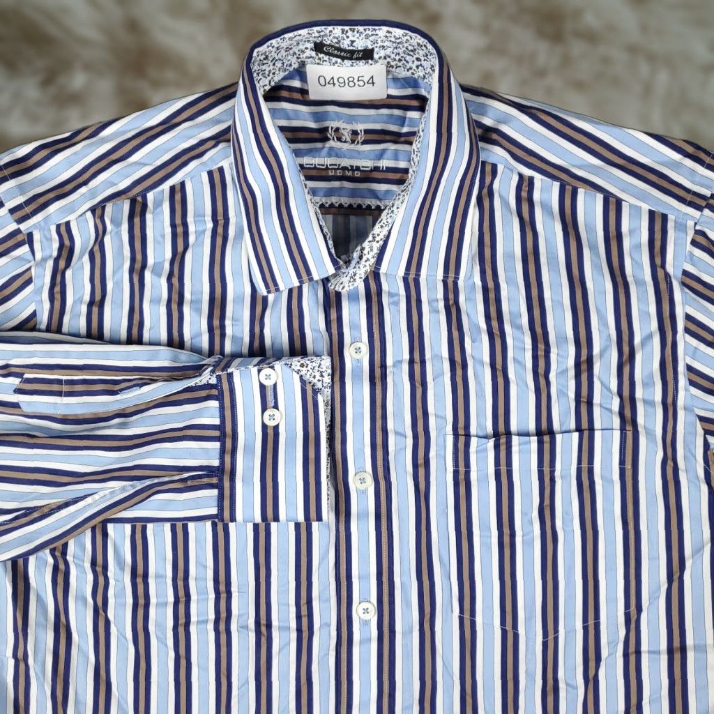 BUGATCHI Bugatchi Shirt Mens Large Blue Striped Classic Fit Button Up Long Sleeve Size US L / EU 52-54 / 3 - 1 Thumbnail
