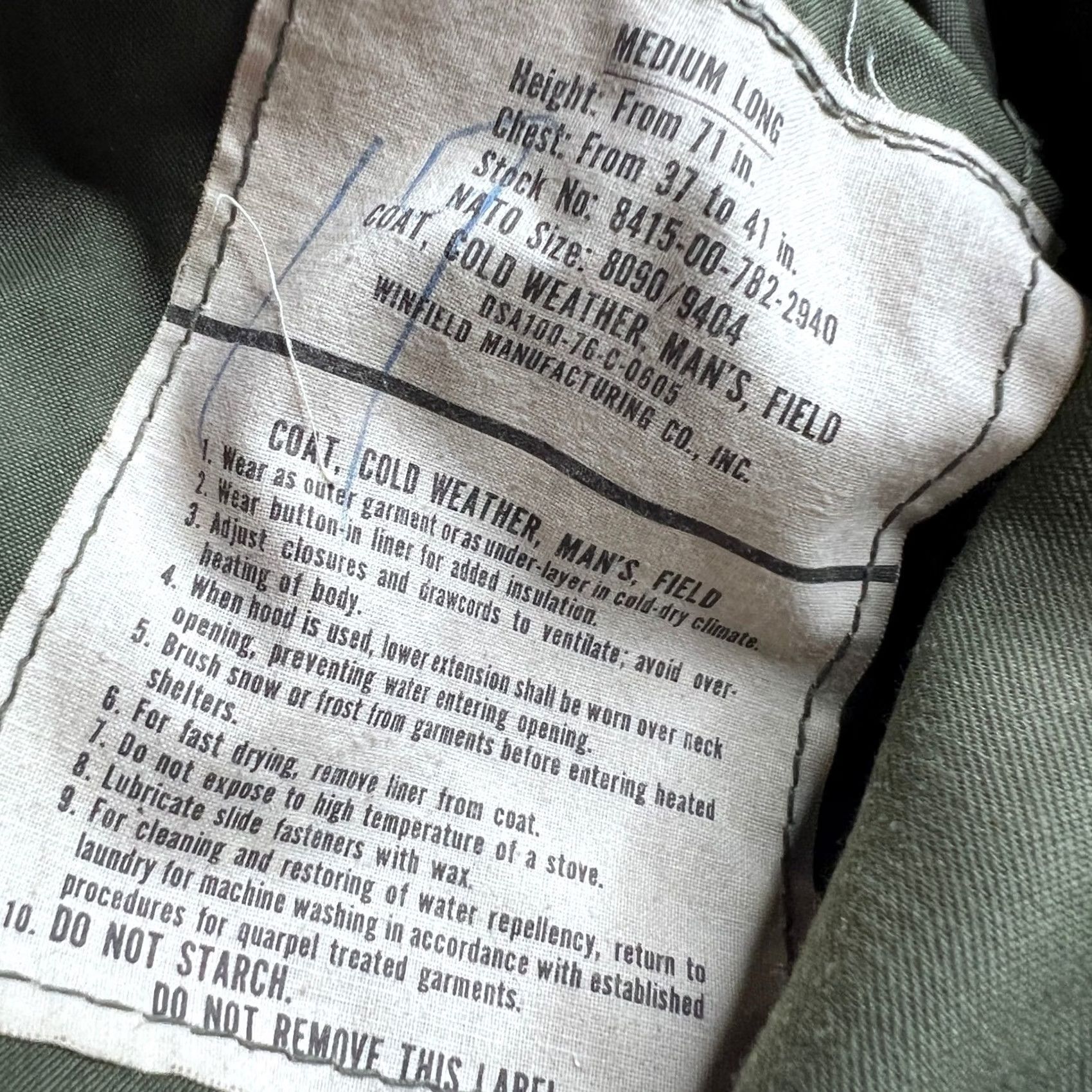 Olive VINTAGE 1976 US Military M-65 Field Jacket Winfield Olive Drab Medium Long Liner Size US L / EU 52-54 / 3 - 7 Thumbnail