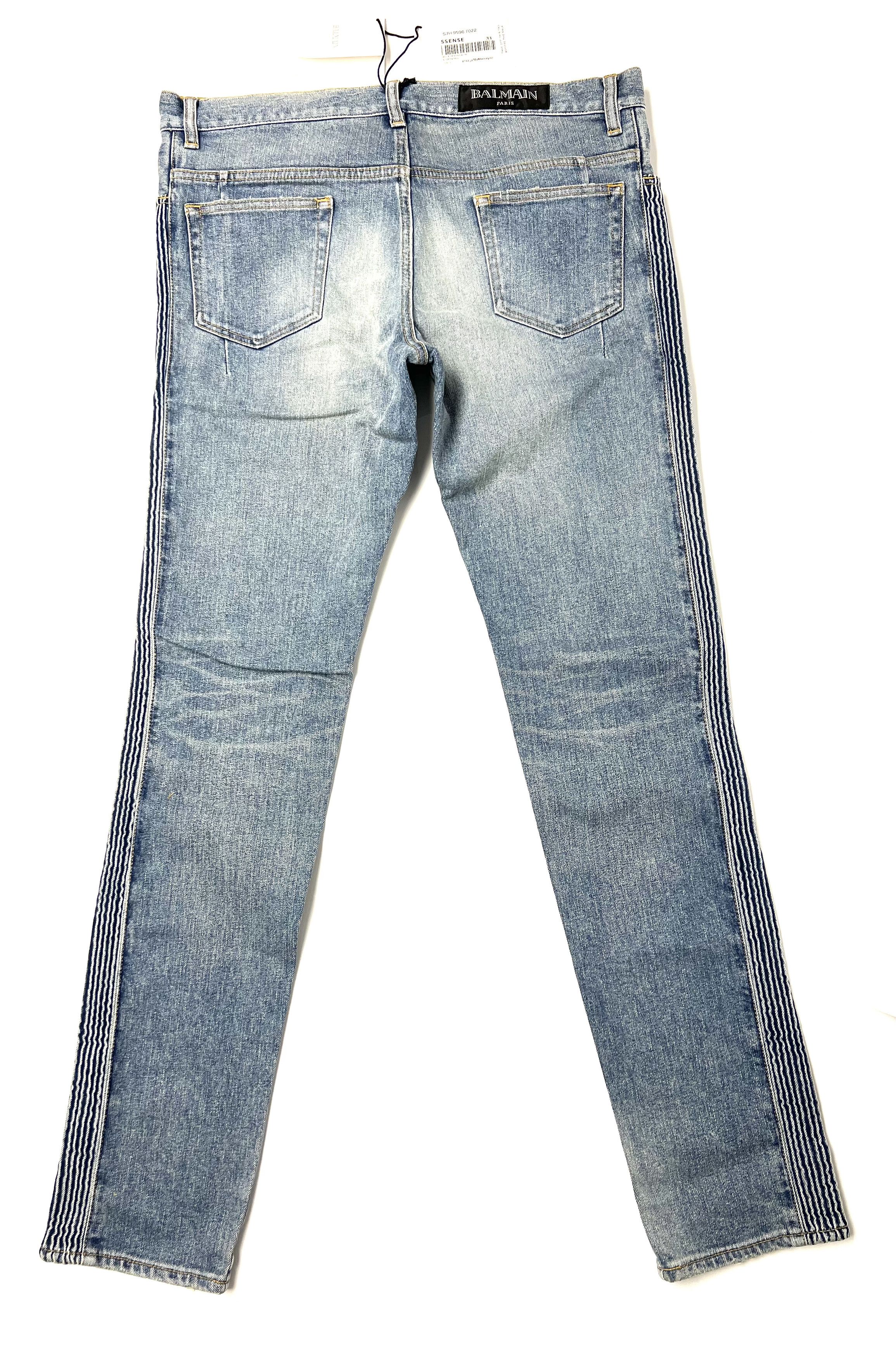 Balmain NEW, BALMAIN PARIS BLUE RIBBED DENIM JEANS SS17 Size US 33 - 12 Thumbnail