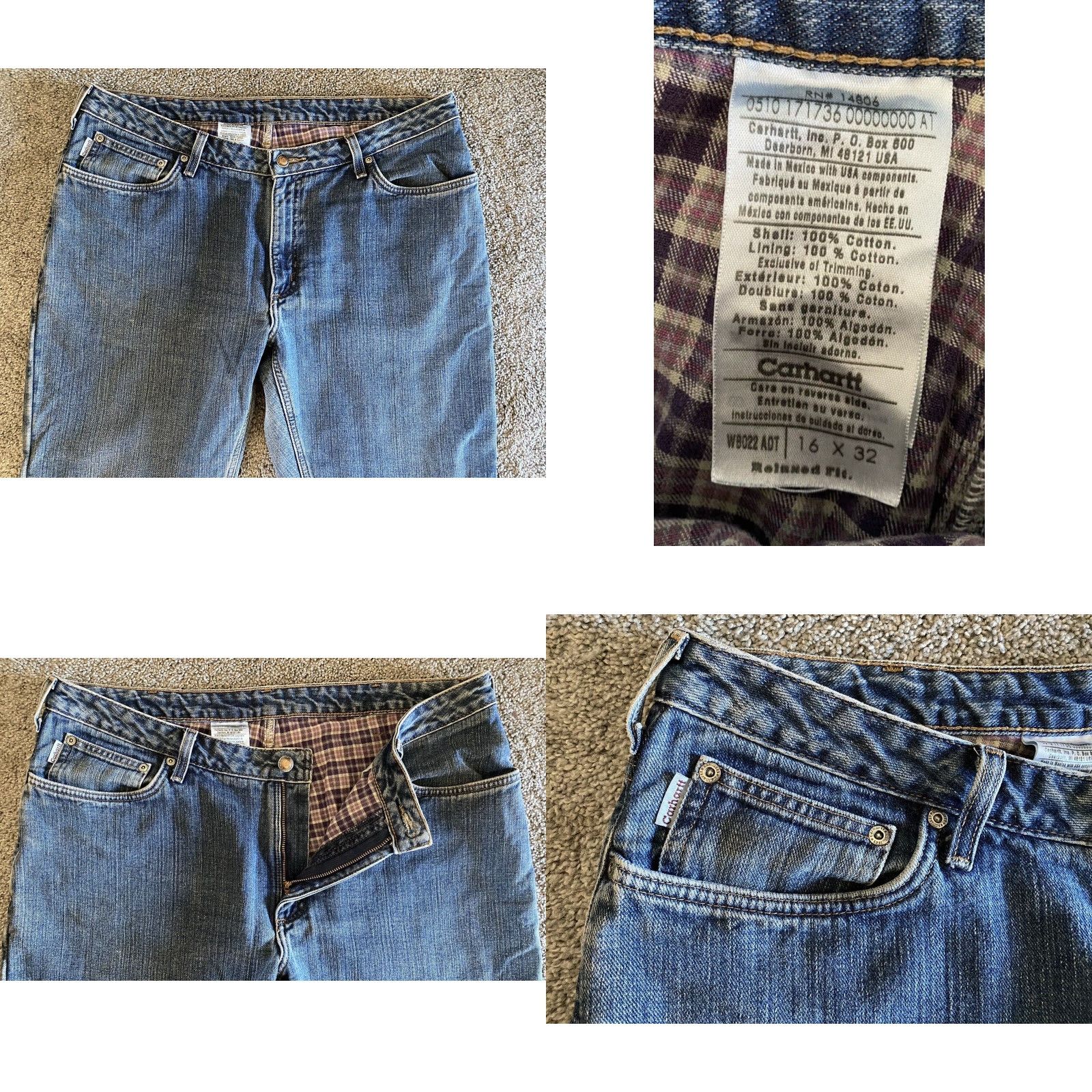 Carhartt Carhartt Jeans Women 16x32 Pants Regular 16 Flannel Plaid Lined Blue RN14806 WB022 ADT Jeans Women Size 38" / US 16 / IT 52 - 8 Thumbnail