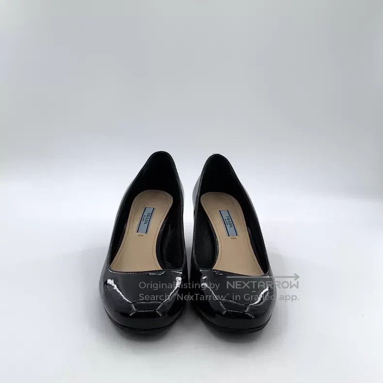 Prada Prada Black patent leather round toe thick heel high heels Size US 7.5 / IT 37.5 - 3 Thumbnail