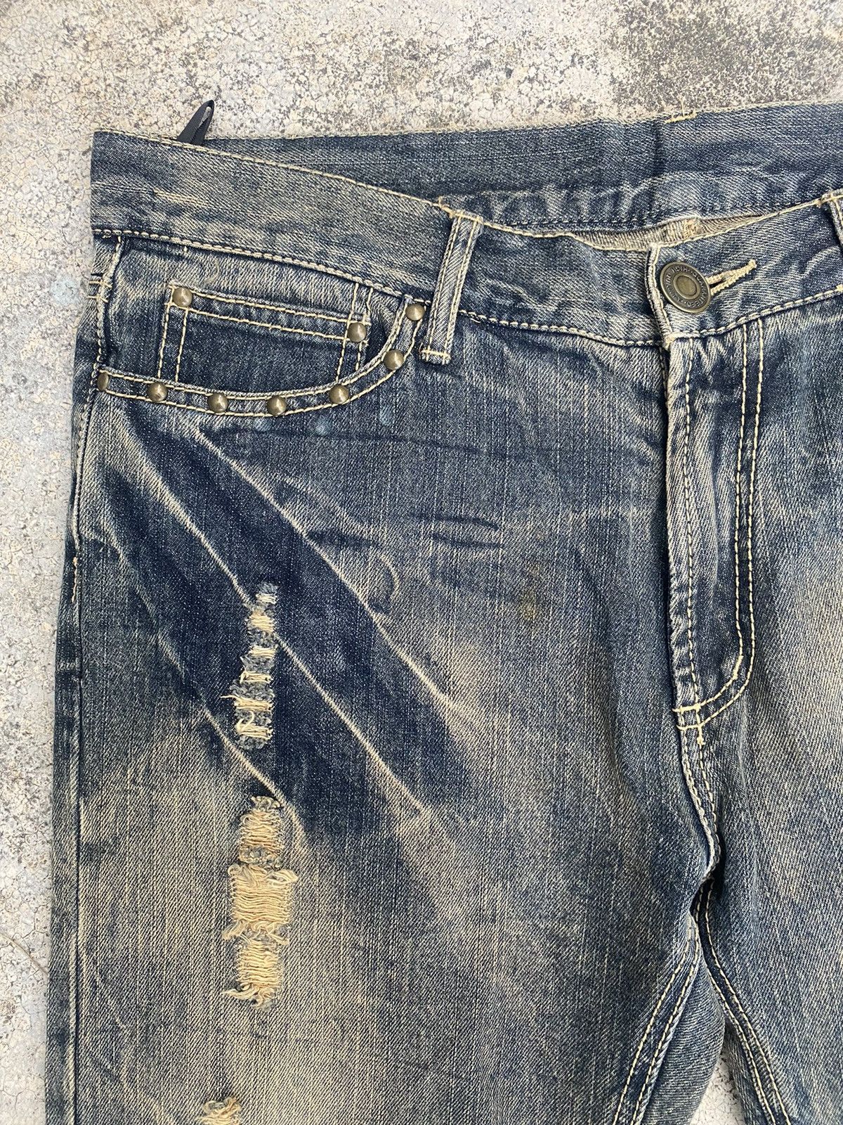 If Six Was Nine × Japanese Brand × Tornado Mart Edwin Distressed Mud Washed Studed Jeans Size US 35 - 4 Thumbnail