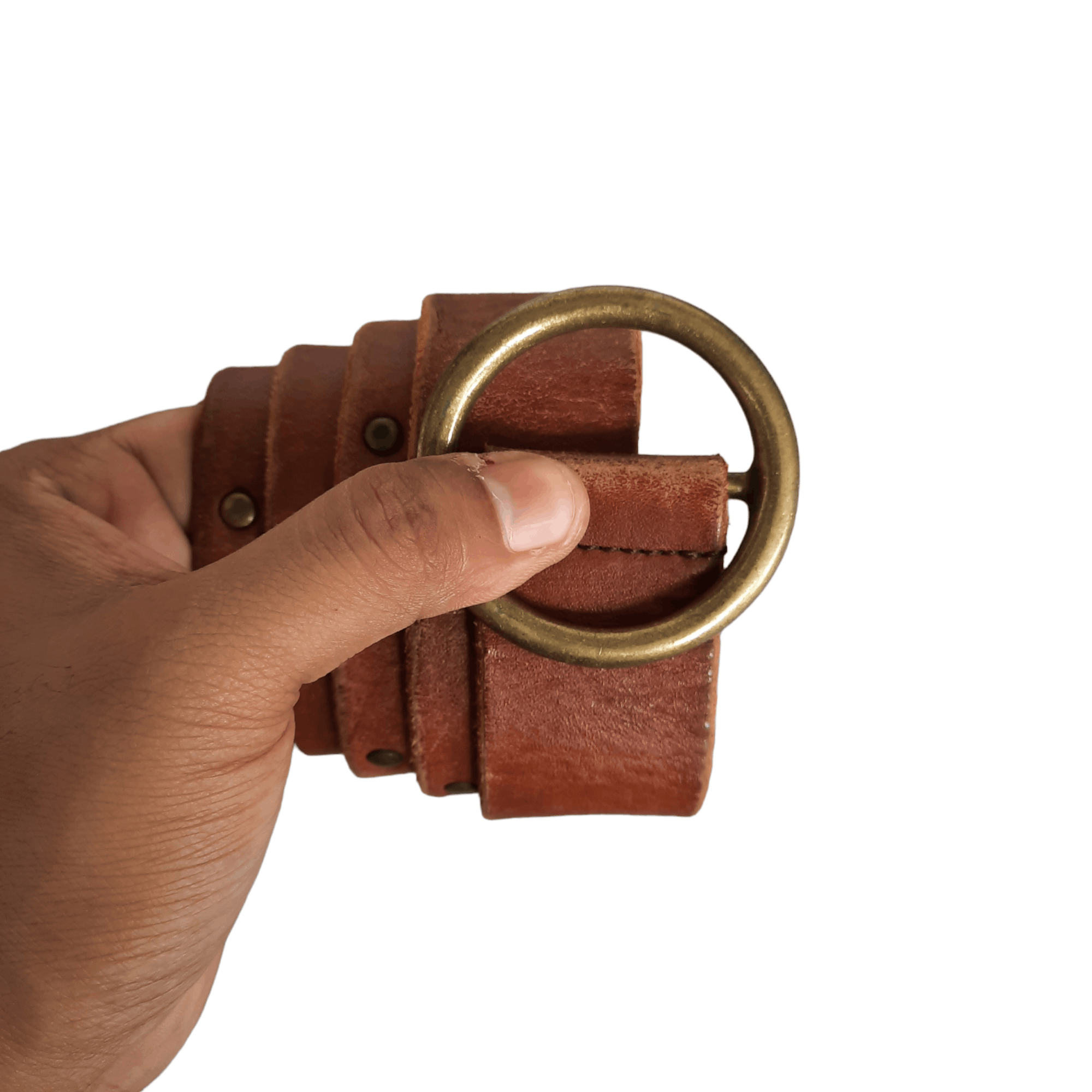 image of Archival Clothing Vintage Solid Brass Garrison Stud Leather Belt, Men's