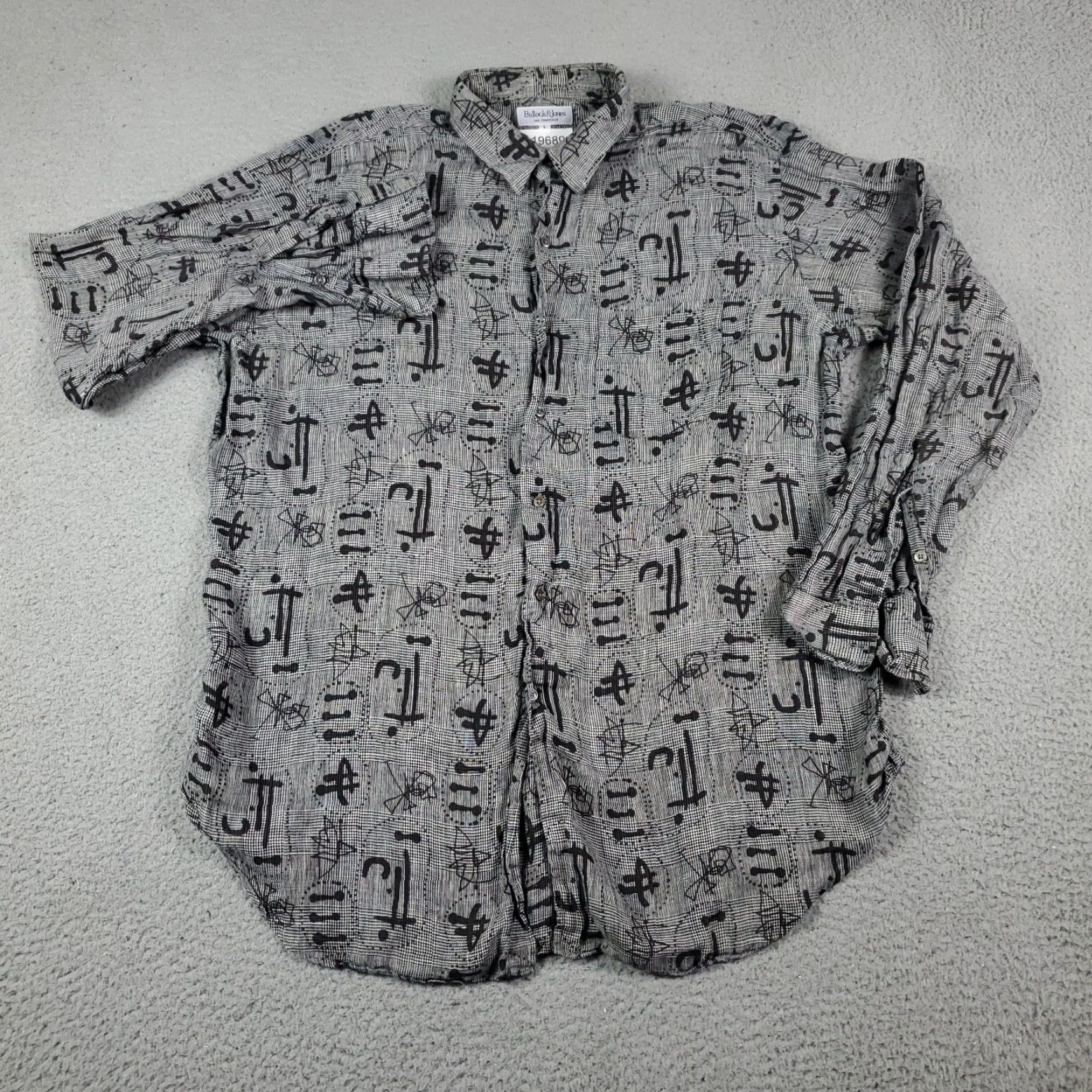 Vintage VINTAGE Bullock & Jones Shirt Mens Gray Geometric Button-Up Long Sleeve L Linen Knit Contemporary/Classic Style Mens Size US L / EU 52-54 / 3 - 2 Thumbnail