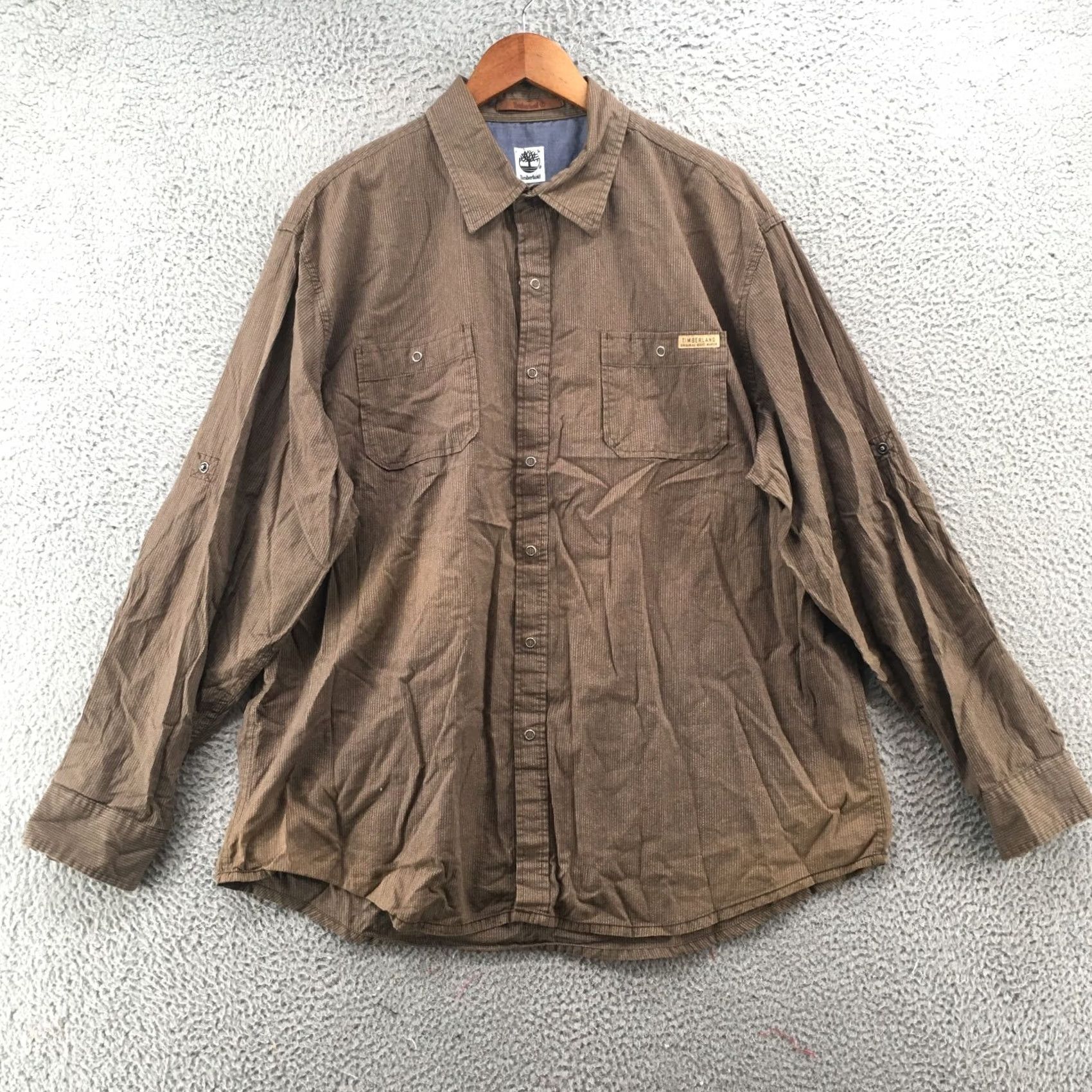 Timberland Timberland Button-Up Dress Shirt Mens XL Brown Cotton Collared Long Sleeves Size 46R - 2 Thumbnail