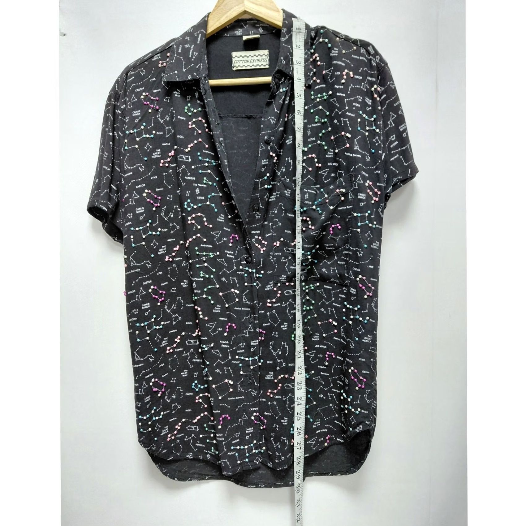 Express Cotton Express Black Constellation Print Shirt Rayon Size S Graphic Print Size US S / EU 44-46 / 1 - 8 Thumbnail