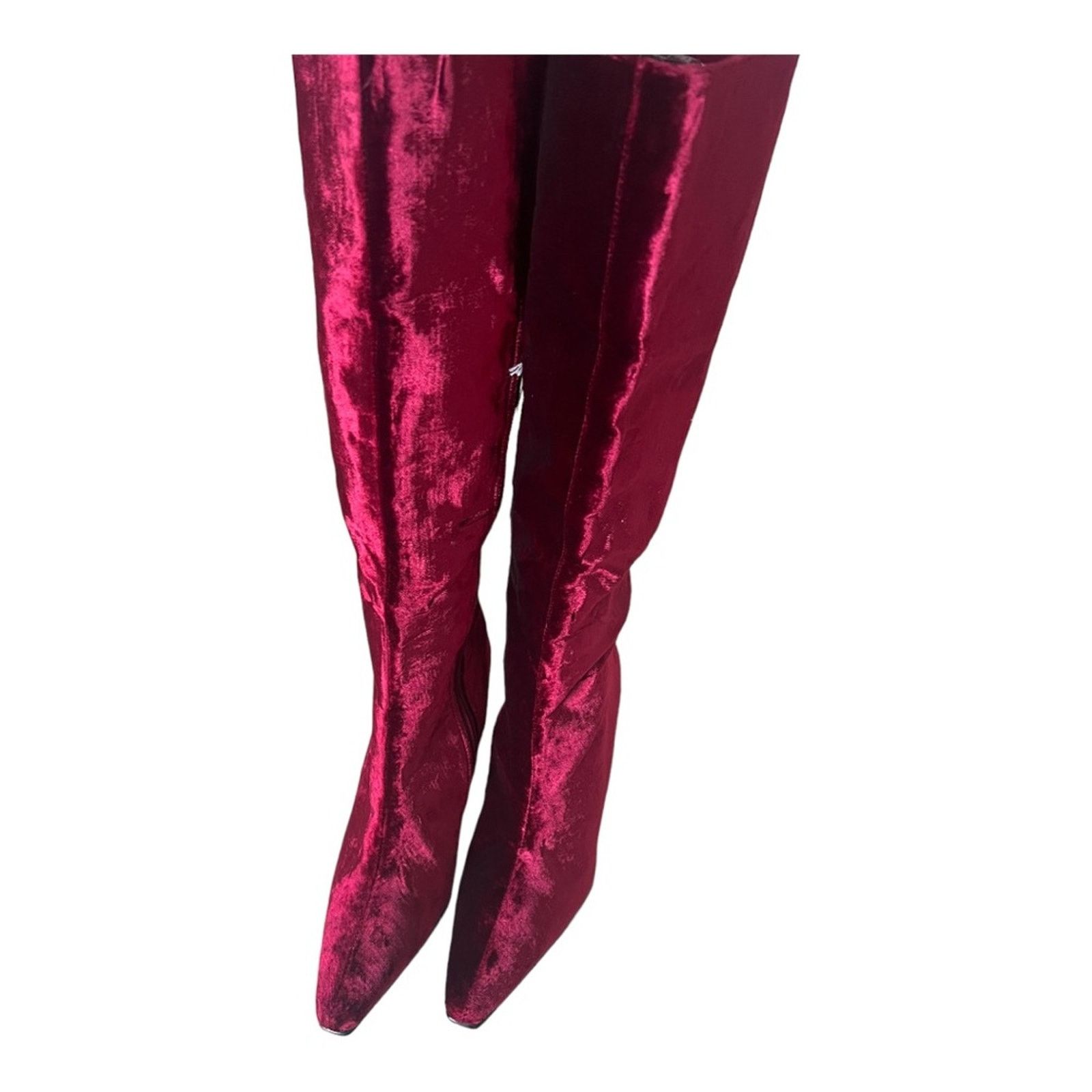 Colin Meredith Colin Stuart Red Velvet Leather Pointed Toe Heel Boots Sz 7M Size US 7 / IT 37 - 8 Thumbnail