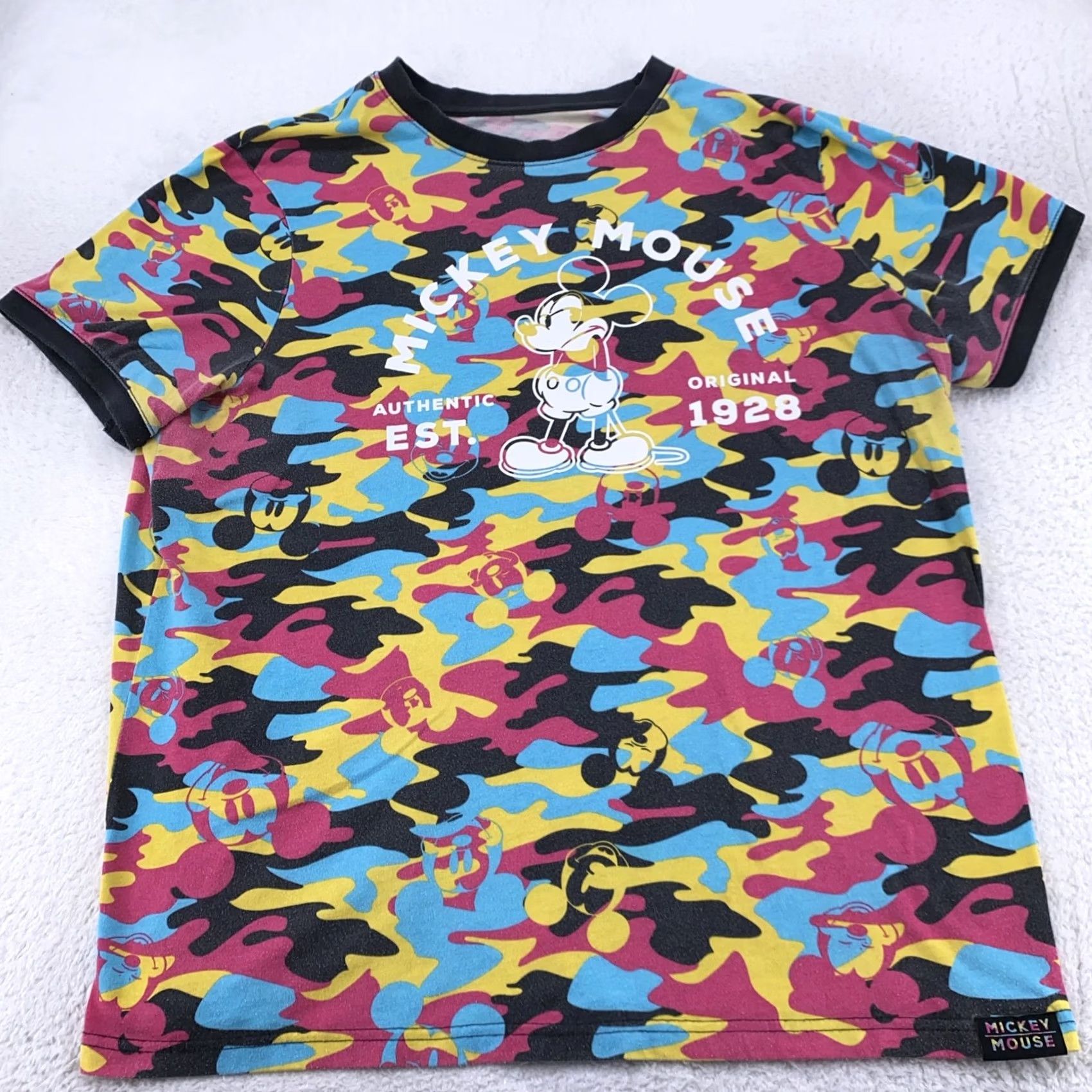 Disney Mickey Mouse Multicolor Camo Shirt Mens Large Disney 1928 Tee Logo Crew Neck Short Sleeve T-Shirt Cartoon 90s Size US L / EU 52-54 / 3 - 2 Thumbnail