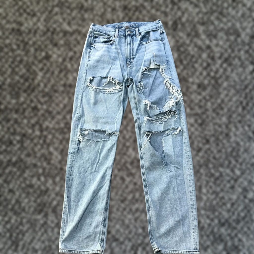 American Eagle Outfitters VINTAGE American Eagle Jeans Women 6 High Rise Baggy Straight Blue Denim 32 in 5-Pocket Distressed Regular 30 in Waist Mens Women Girls Size 28" / US 6 / IT 42 - 1 Thumbnail