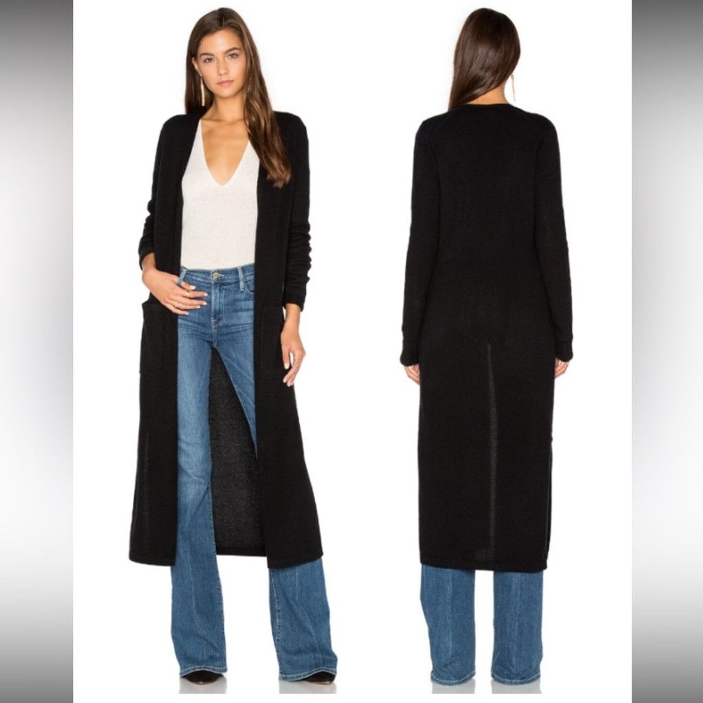 Other TAHARI Pure Luxe 2-ply Long Knit Duster Black Cardigan sz S Size XS / US 0-2 / IT 36-38 - 3 Thumbnail