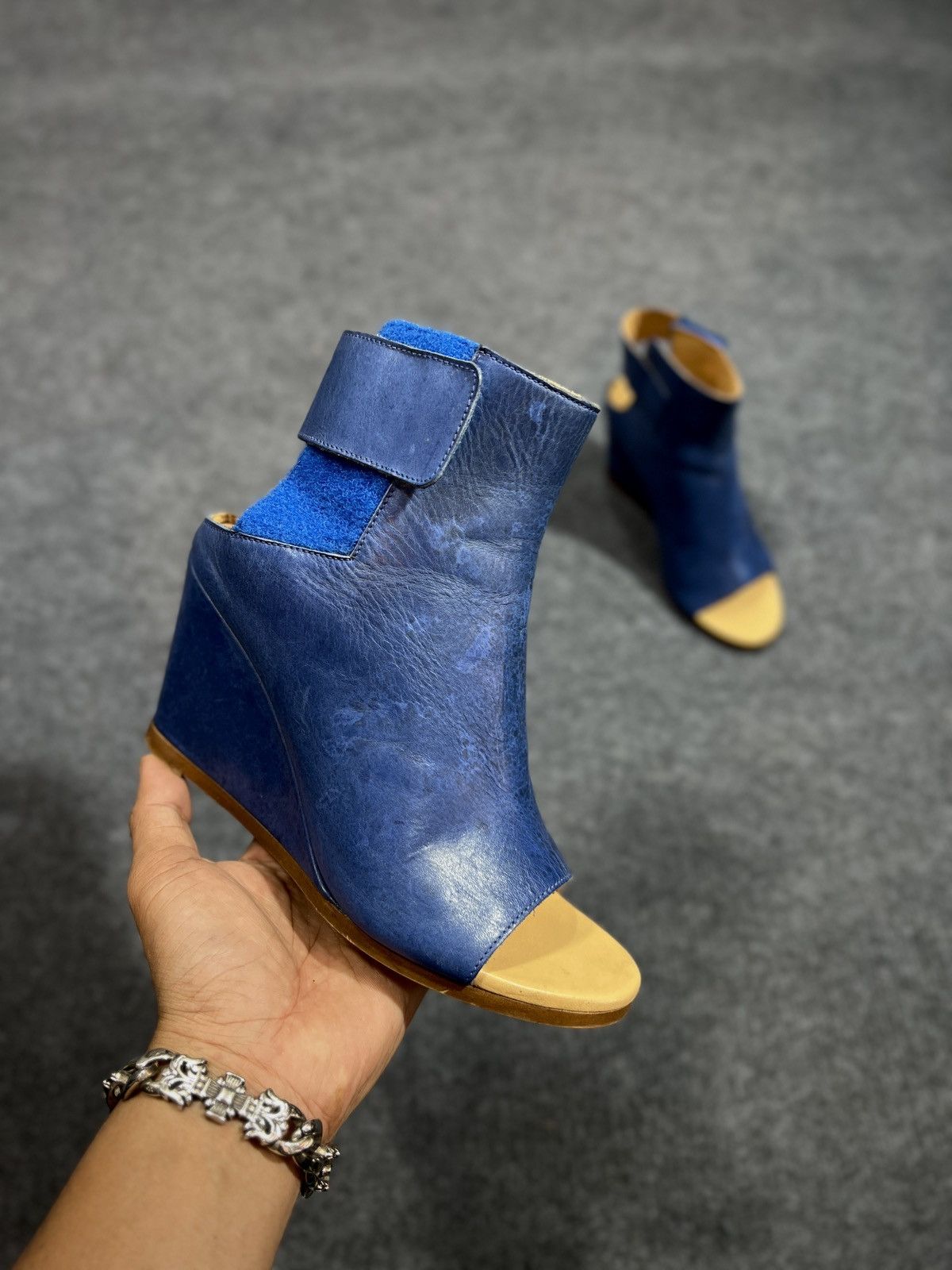 MM6 MM6 PARIS Maison Margiela Blue Leather Wedge Ankle Boot Size US 7 / IT 37 - 5 Thumbnail