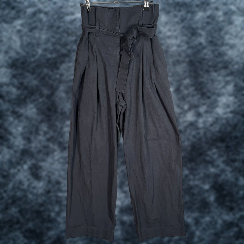 COS Wide Leg Pleated Pants Womens 34 Blue Paper Bag High Waist Tie Belt Preppy