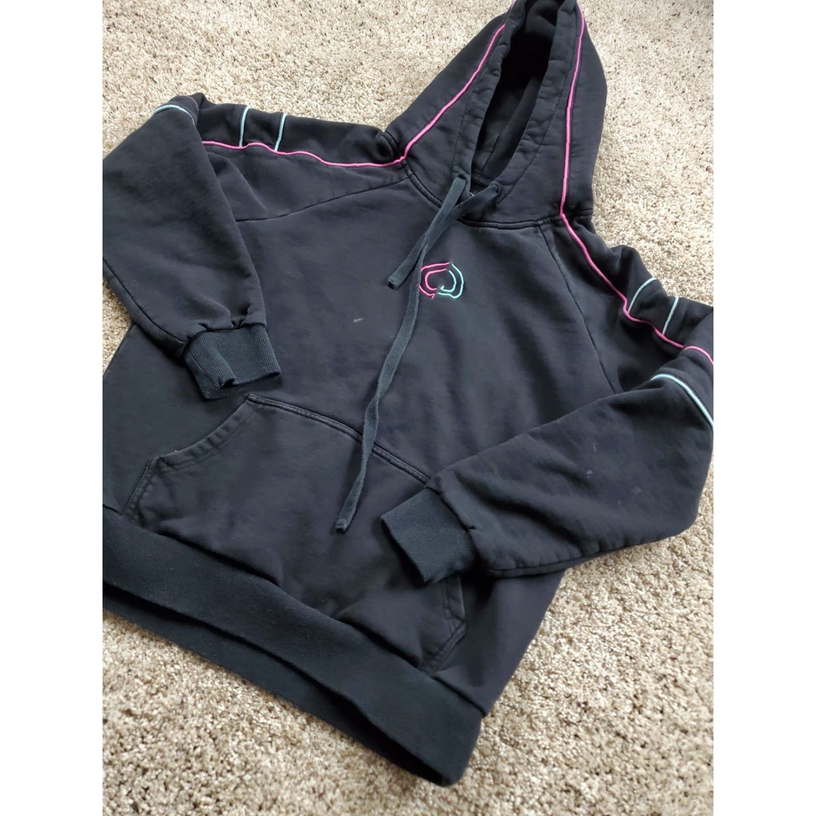 Vintage VINTAGE Light Wave Hoodie Mens Medium Black Neon Stripe Pullover Knit Logo Embroidered Striped Pockets Hooded All Seasons Size US M / EU 48-50 / 2 - 2 Thumbnail