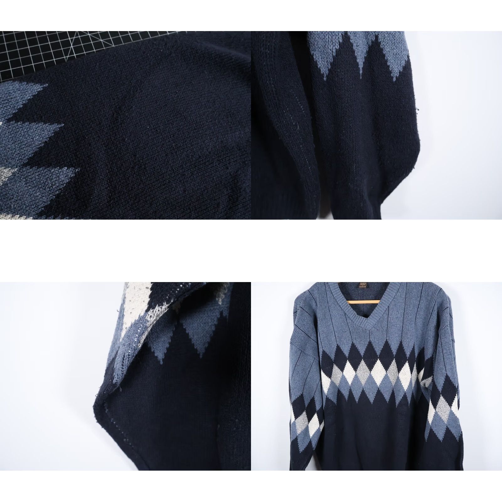 Vintage VINTAGE Liberty Sweater Mens Large Blue Argyle Diamond Heavyweight V-Neck Cotton Knit Size US L / EU 52-54 / 3 - 8 Thumbnail