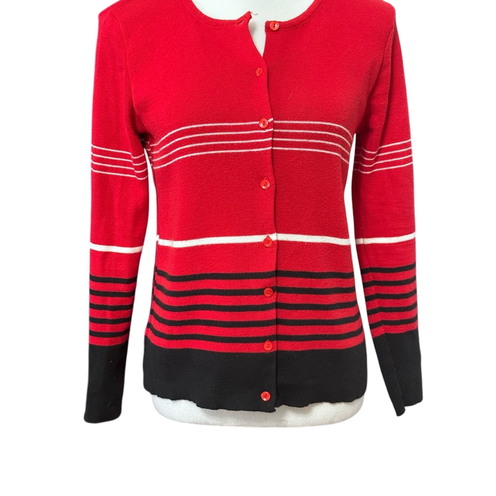 Other Rafaella Cardigan Sweater Button Front Striped Red W S Size S / US 4 / IT 40 - 3 Thumbnail
