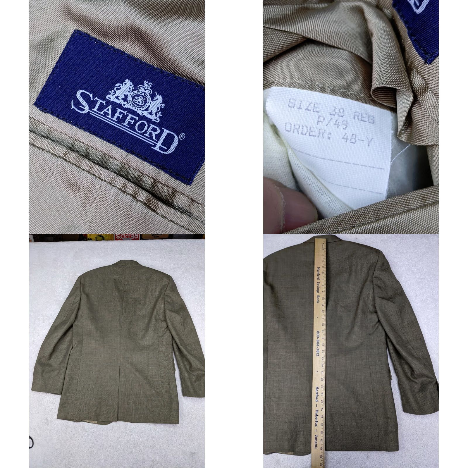Stafford Stafford Beige Glen Check 100% Wool Blazer Jacket 2 Button Prince Wales 38R Men Blazer Size 38R - 8 Thumbnail