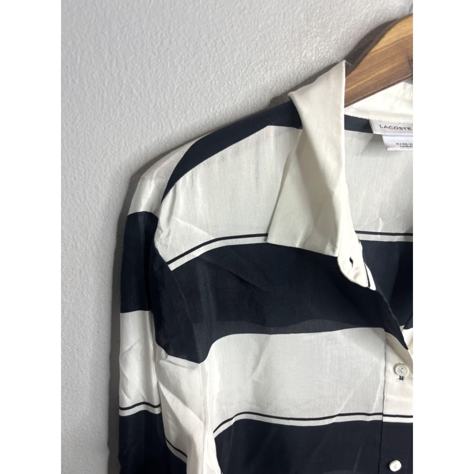 Lacoste Lacoste Shirt Mens Large Black White Striped Silk Blend Button Down CF1961 Size US XL / EU 56 / 4 - 2 Thumbnail