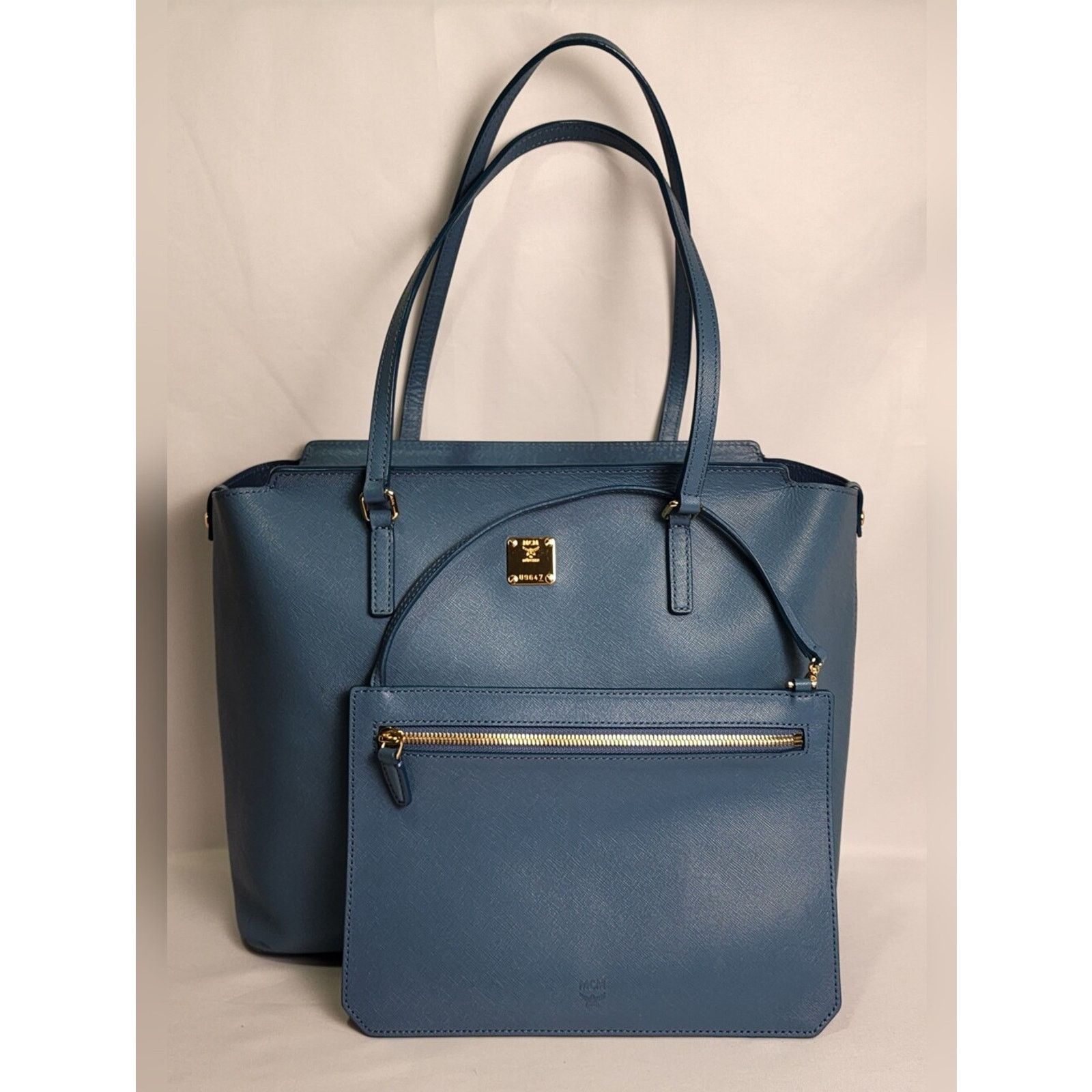 MCM Blue MCM Saffiano Leather Shopper Tote Bag Detachable Pouch Size ONE SIZE - 1 Thumbnail