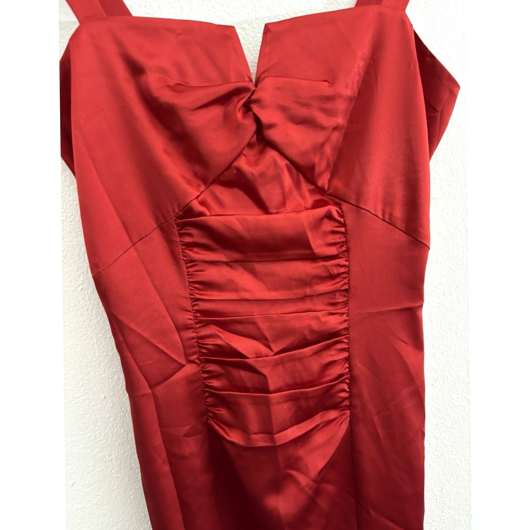 Vintage NEWPORT NEWS Red Ruched Dress Sleeveless Square Neck Knee Length Women Size 4 Size S / US 4 / IT 40 - 7 Thumbnail