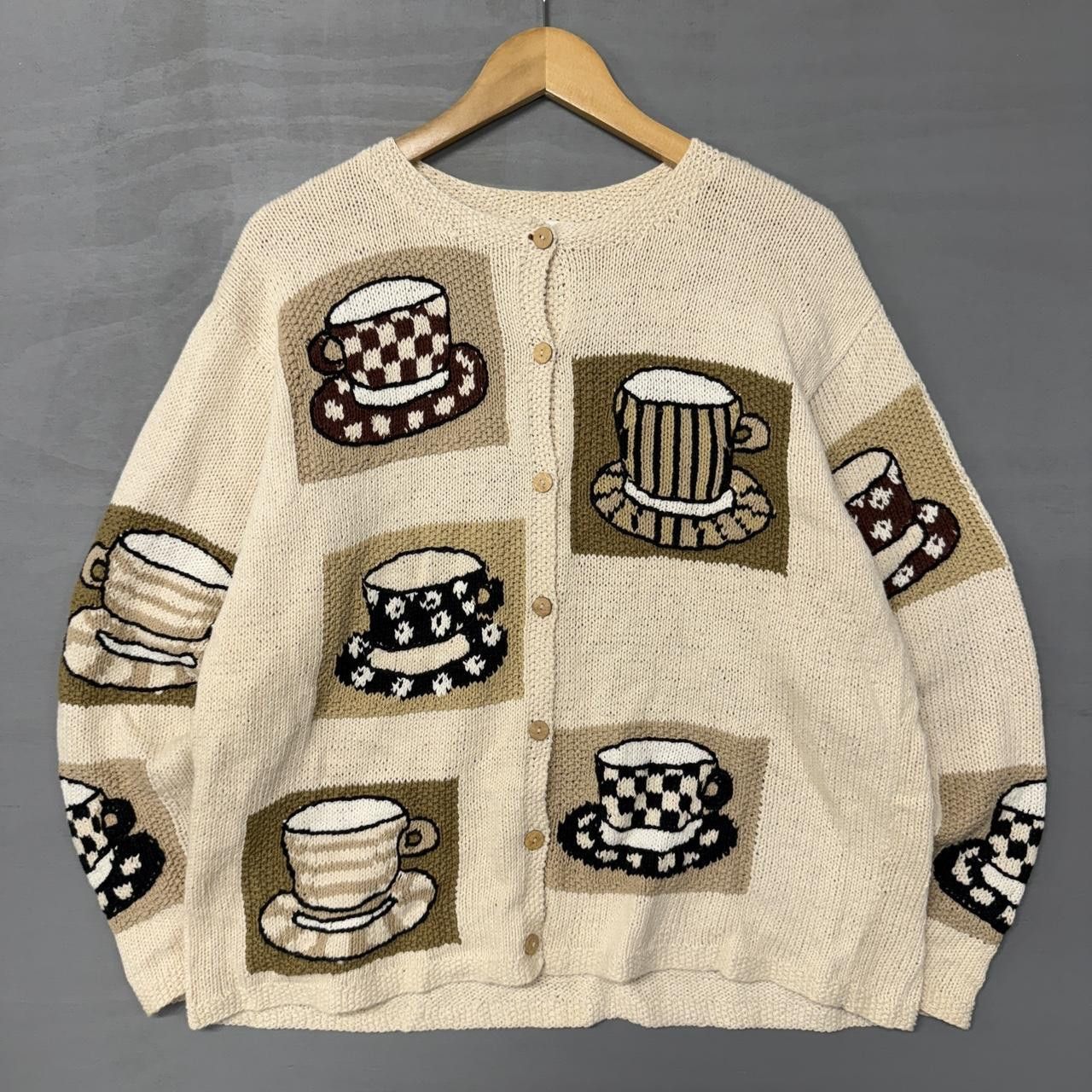 Robert Talbott CRAZY Talbots Vintage Coffee Hand Knit Cardigan Large Size L / US 10 / IT 46 - 1 Thumbnail