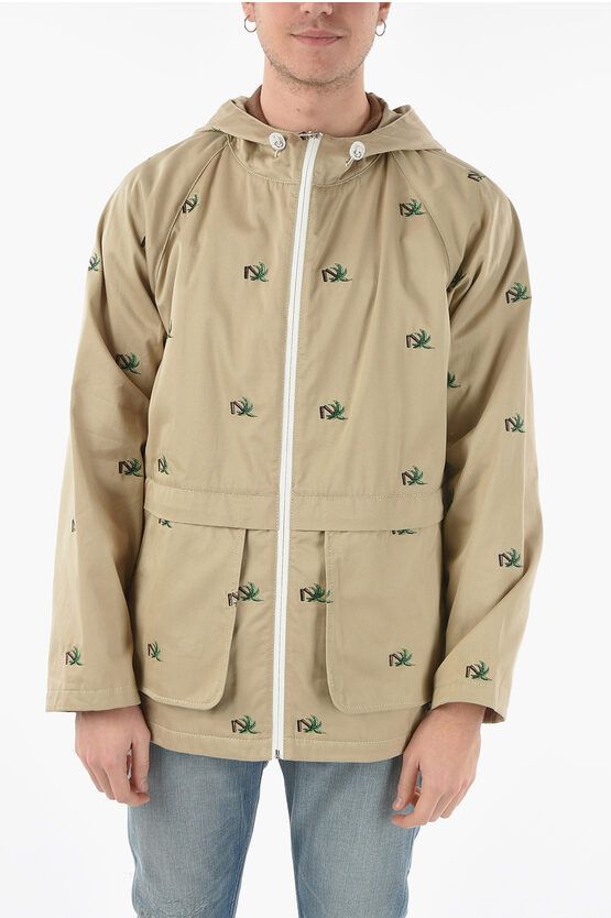 Palm Angels o1y0325 Logo Hooded Jacket in Beige Size US M / EU 48-50 / 2 - 1 Thumbnail