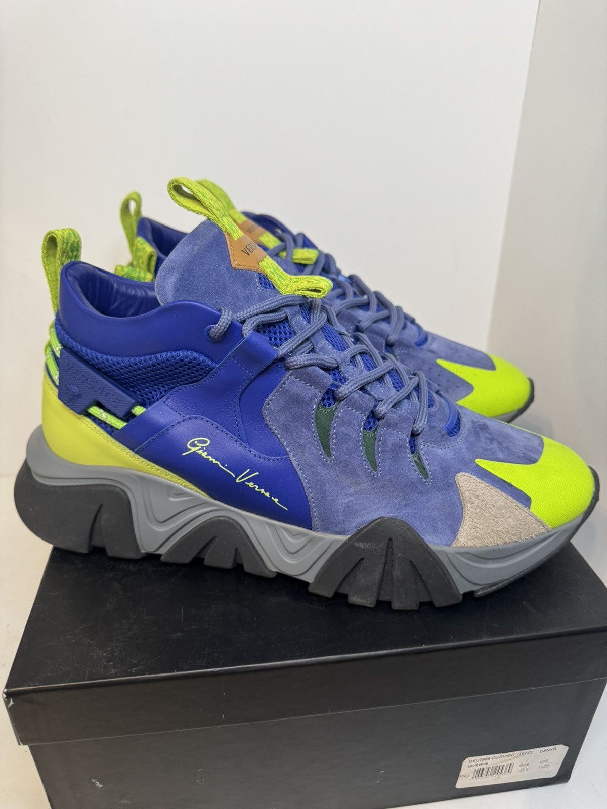 Versace Versace Squalo Blue/green Suede Sneakers Trainer Size US 14 / EU 47 - 1 Thumbnail