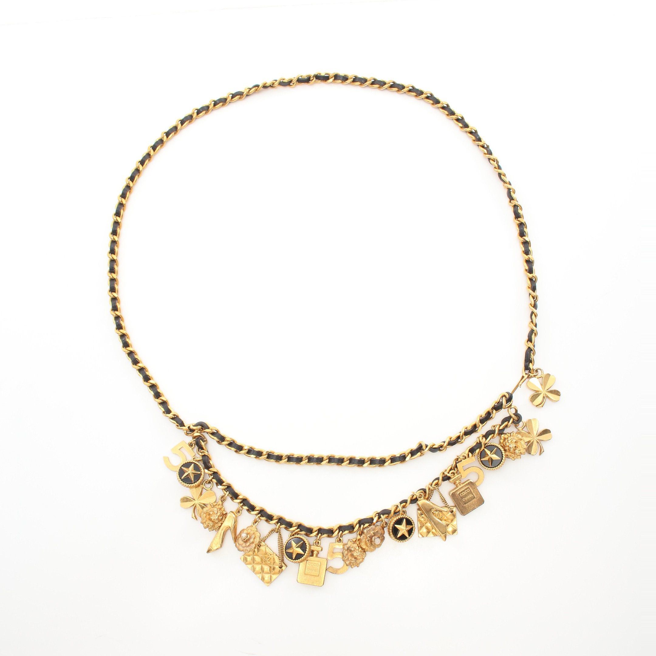 image of Chanel Chain Belt Belt Gp Leather Gold Black 93A, Women's