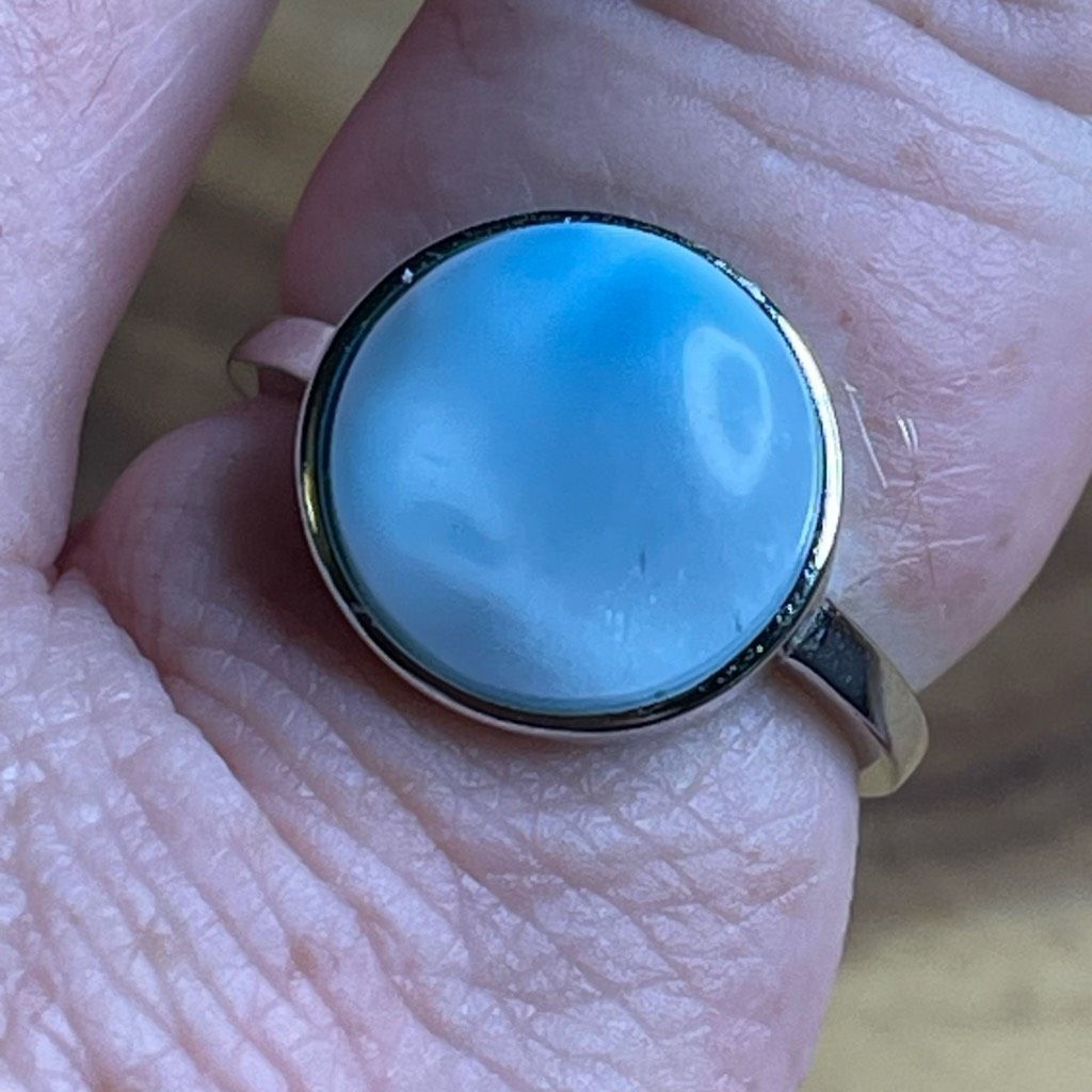 Other Larimar S925 sterling silver adjustable ring 10mm natural st Size ONE SIZE - 8 Thumbnail