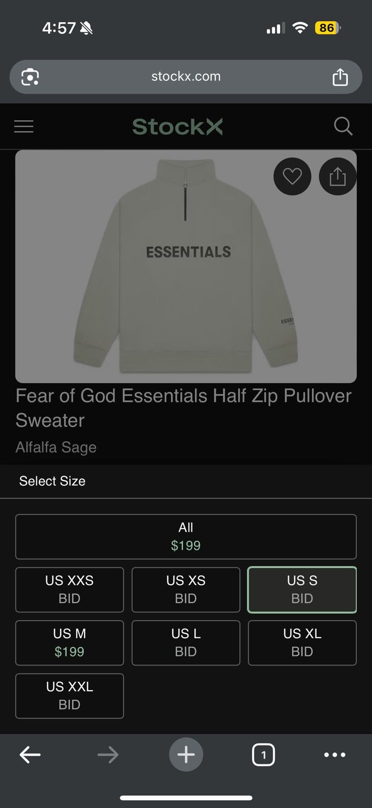 Fear of God Fear of God Essentials Half-Zip Sweater Alfalfa Sage SZ S🔥 Size US S / EU 44-46 / 1 - 16 Thumbnail
