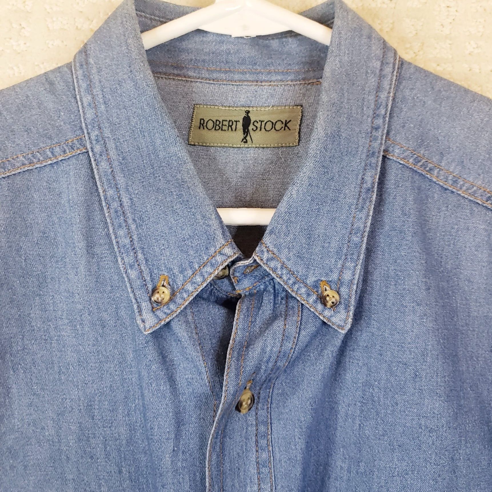 Denime Robert Stock Men's L Classic Chambray Denim Button Down Shirt Size US L / EU 52-54 / 3 - 4 Thumbnail