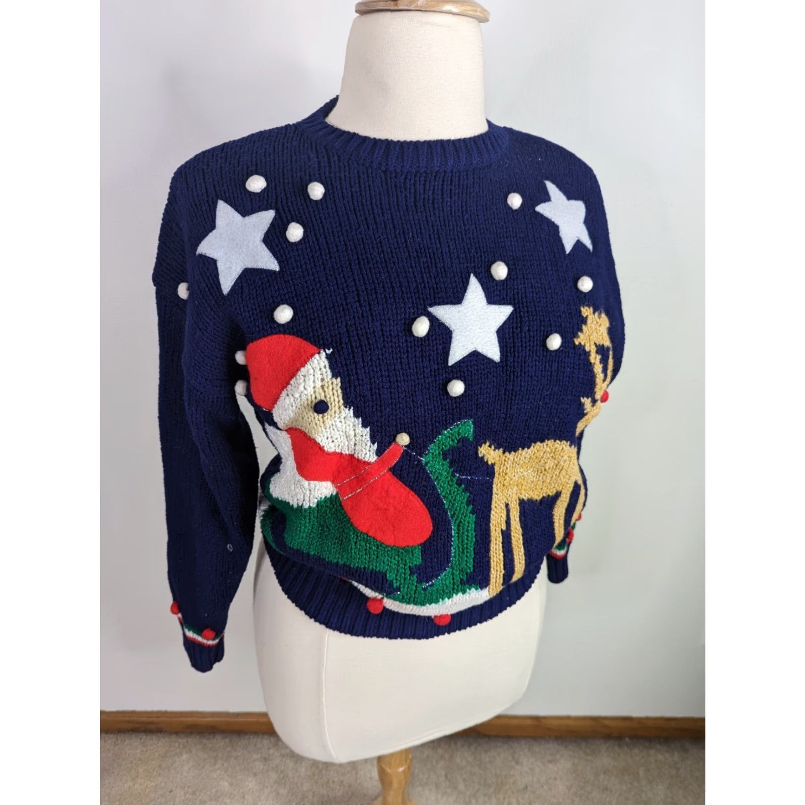 Vintage VINTAGE Ugly Christmas Sweater Knit Holiday Santa Rudolph Pullover Women L Blue Crew Neck Womens Size L / US 10 / IT 46 - 2 Thumbnail