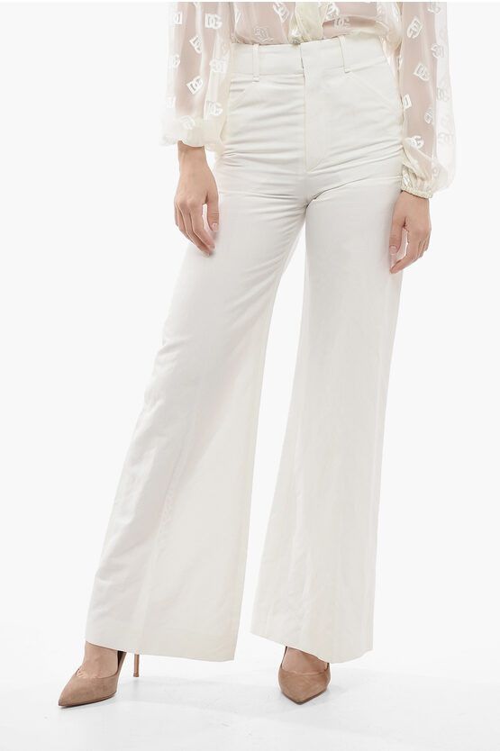 image of Chloe Viscose Blend Palazzo Pants With Flush Pockets in White, Women's (Size 26)