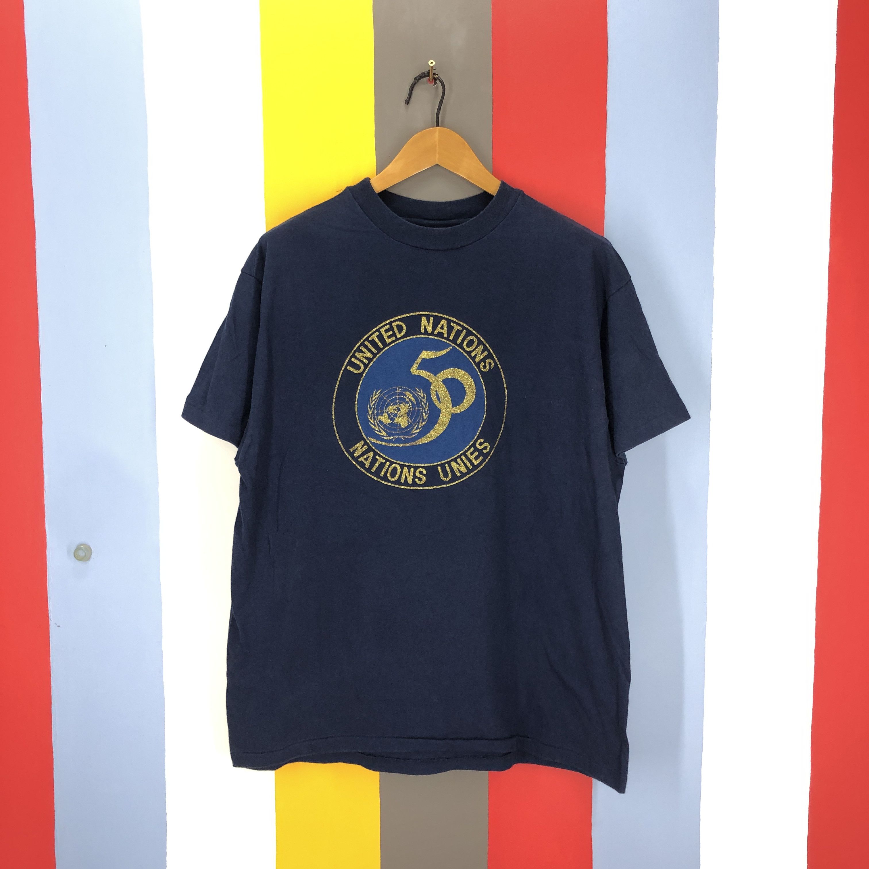 Hanes 90s Vintage 50 UNITED NATIONS Crew Neck T Shirt #1491/AZ Size US XL / EU 56 / 4 - 1 Preview