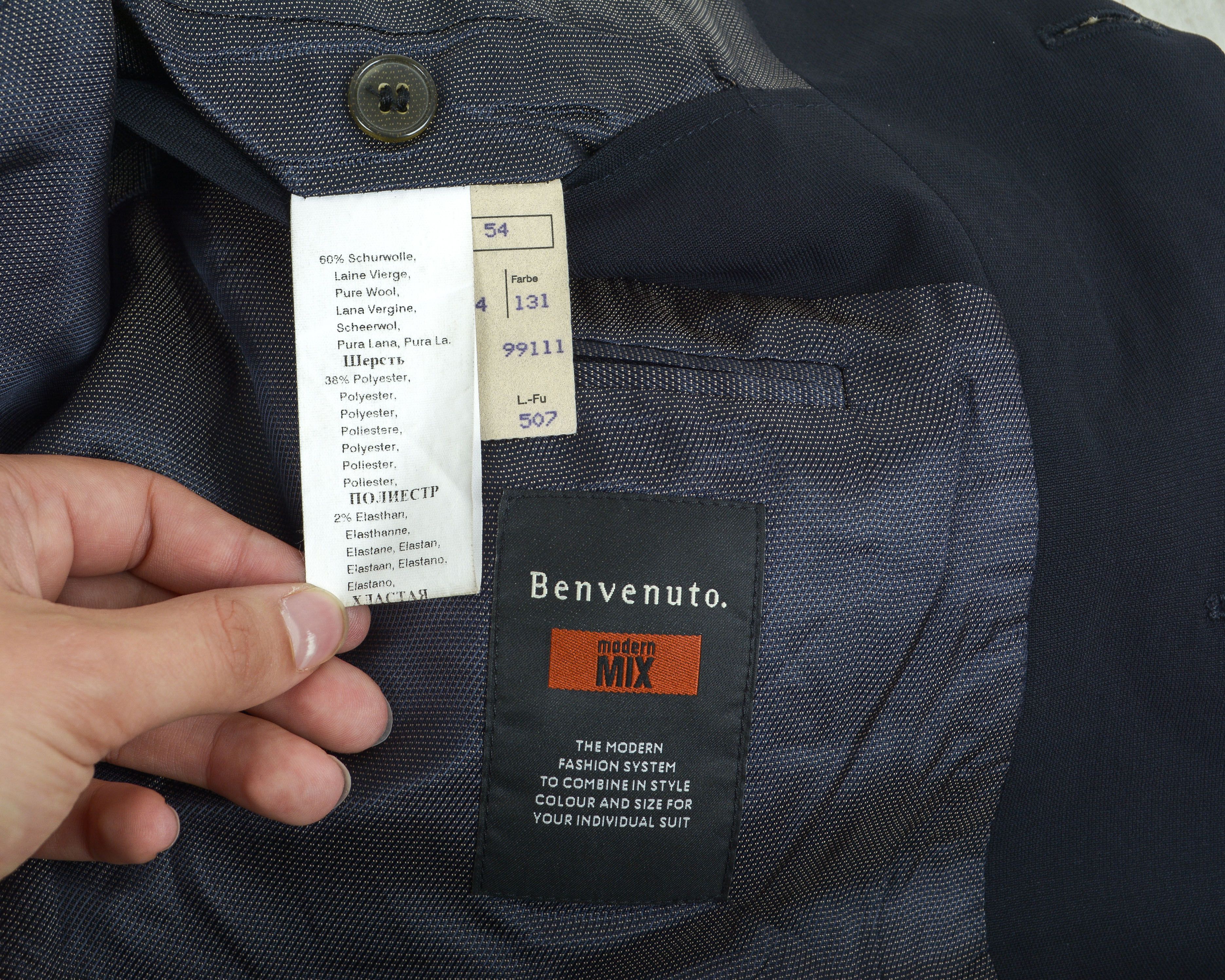BENVENUTO. Men Wool Blazer XL Jacket EU 54 Suit Jacket Formal Black Size 44R - 6 Thumbnail
