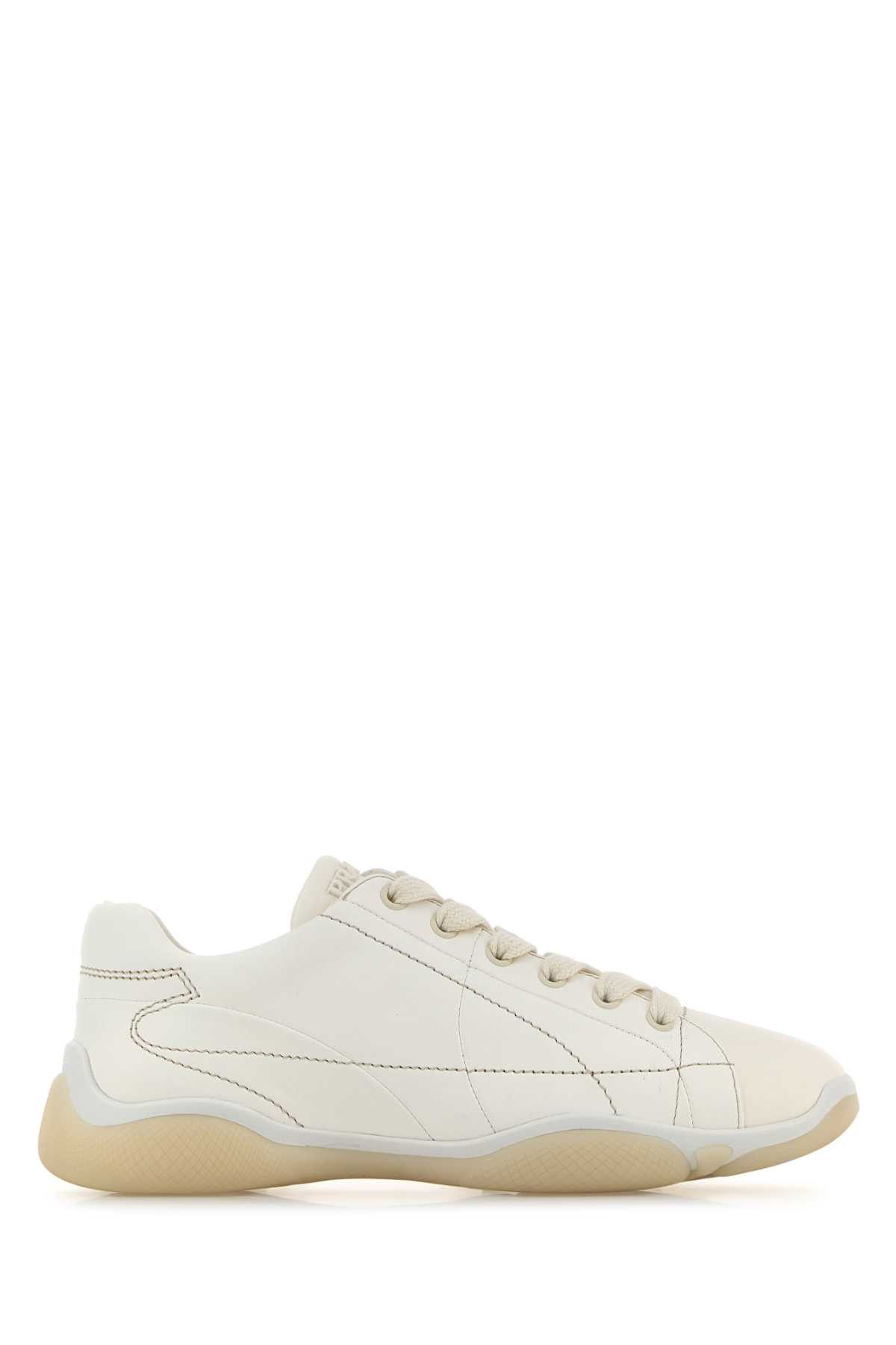 Prada White Leather Sneakers Size US 8 / IT 38 - 1 Thumbnail