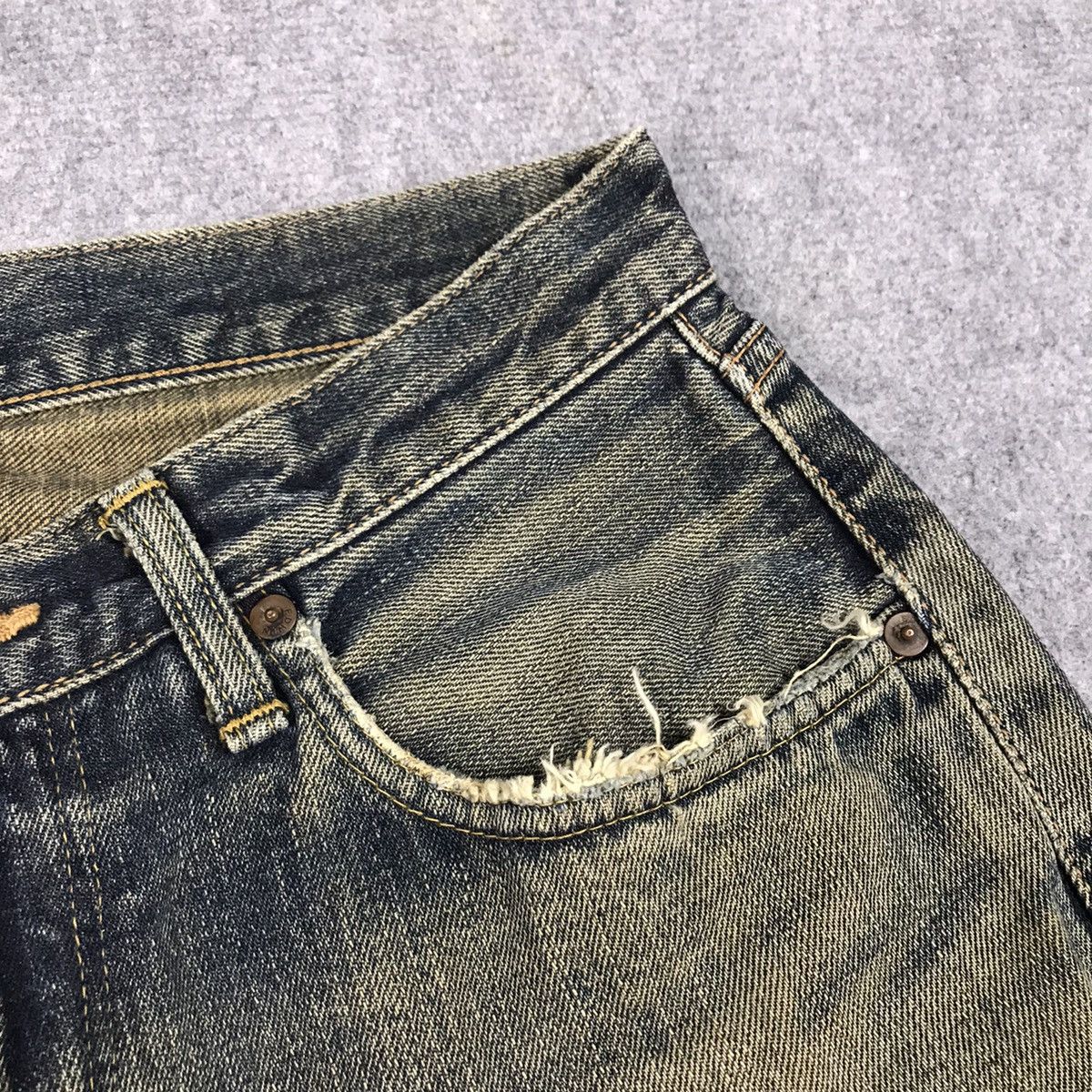 Japanese Brand RIPPED DISTRESSED RUST DENIM EDWIN JAPAN DENIM PANTS Size US 28 / EU 44 - 9 Thumbnail