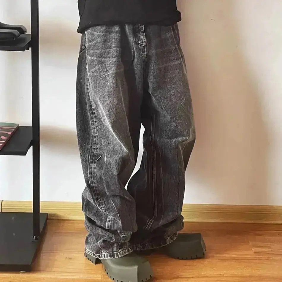 Japanese Brand Dark Grey Washed Damage Baggy jeans y2k streetwear Size US 32 / EU 48 - 3 Thumbnail