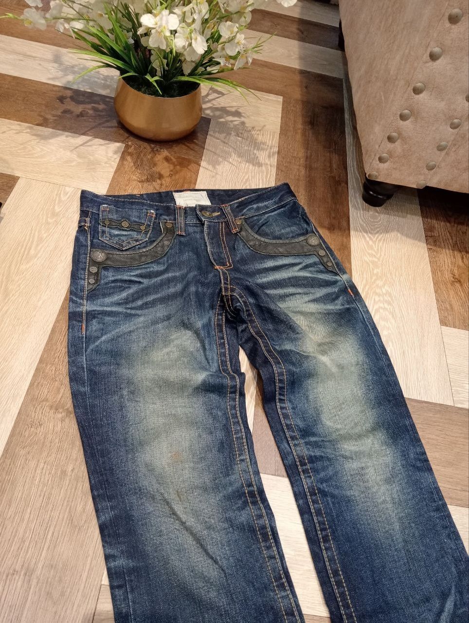 Japanese Brand LOLITA JEANS BLUE WASHED DENIM COTTON LEATHER POCKET PANTS Size US 28 / EU 44 - 4 Thumbnail