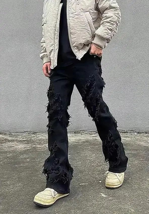 Japanese Brand High street black raw edge ripped jeans Size US 32 / EU 48 - 3 Thumbnail