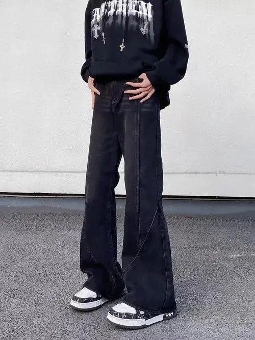 Jean High Street Vintage Washed Spliced Micro Flare Jeans Size US 34 / EU 50 - 6 Thumbnail
